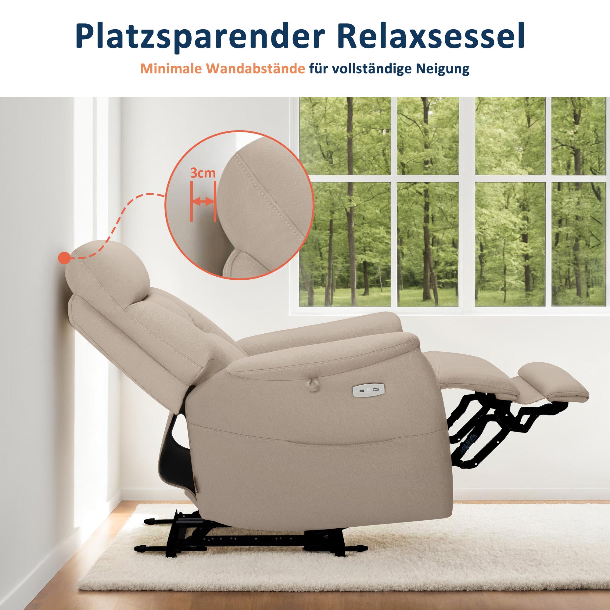 MCombo Poltrona reclinabile elettricamente regolabile, poltrona TV a 3 cm dalla parete, poltrona massaggiante reclinabile con funzione reclinabile, poltrona TV per piccoli spazi, porte USB e Type-C e cuscino lombare, 7063