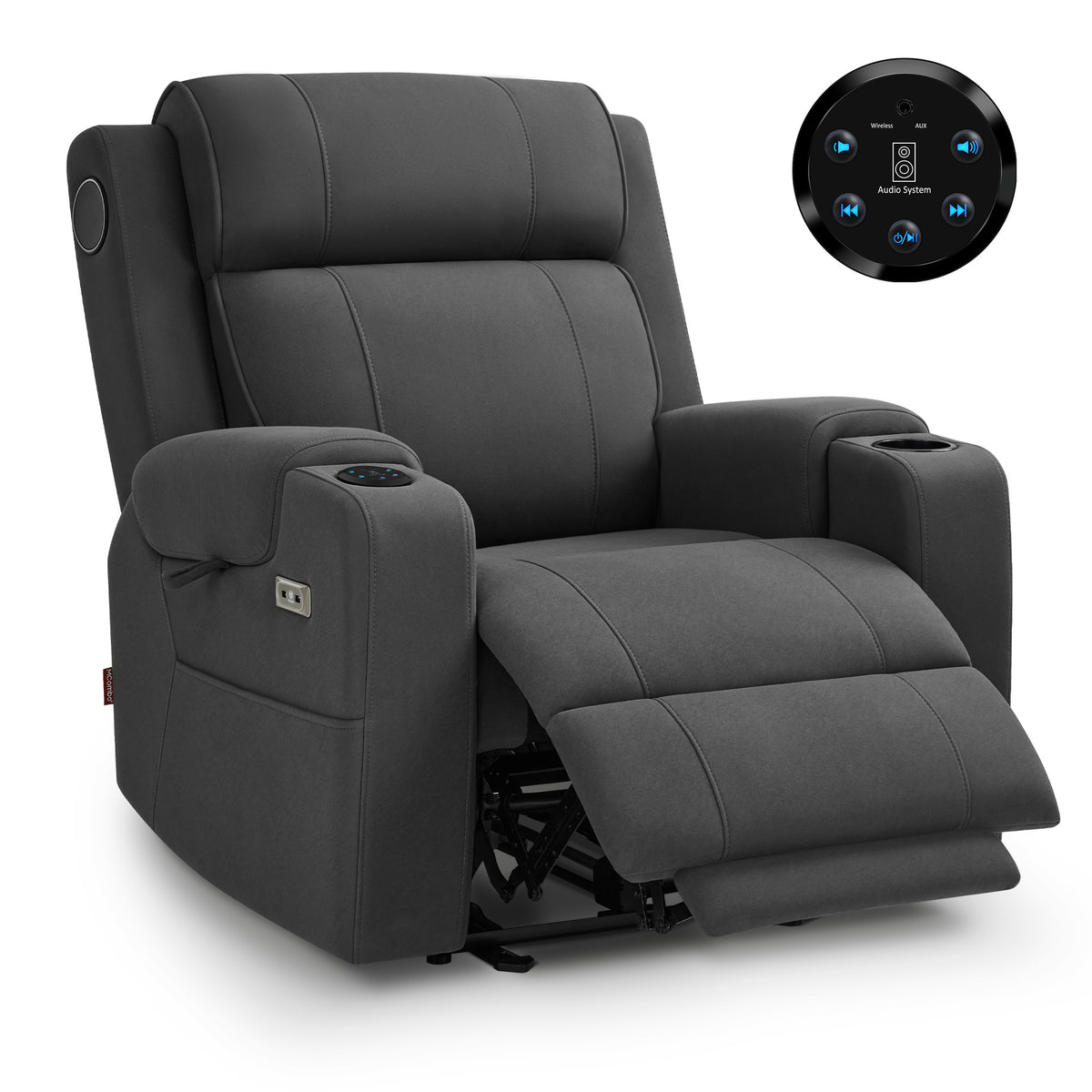M MCombo Fernsehsessel Elektrisch Verstellbar, Relaxsessel mit Liegefunktion, Bluetooth-Lautsprechern, Verstellbare Kopfstütze, Massage & Wärmefunktion, 35D Vollschaum-Sitzkissen 7053