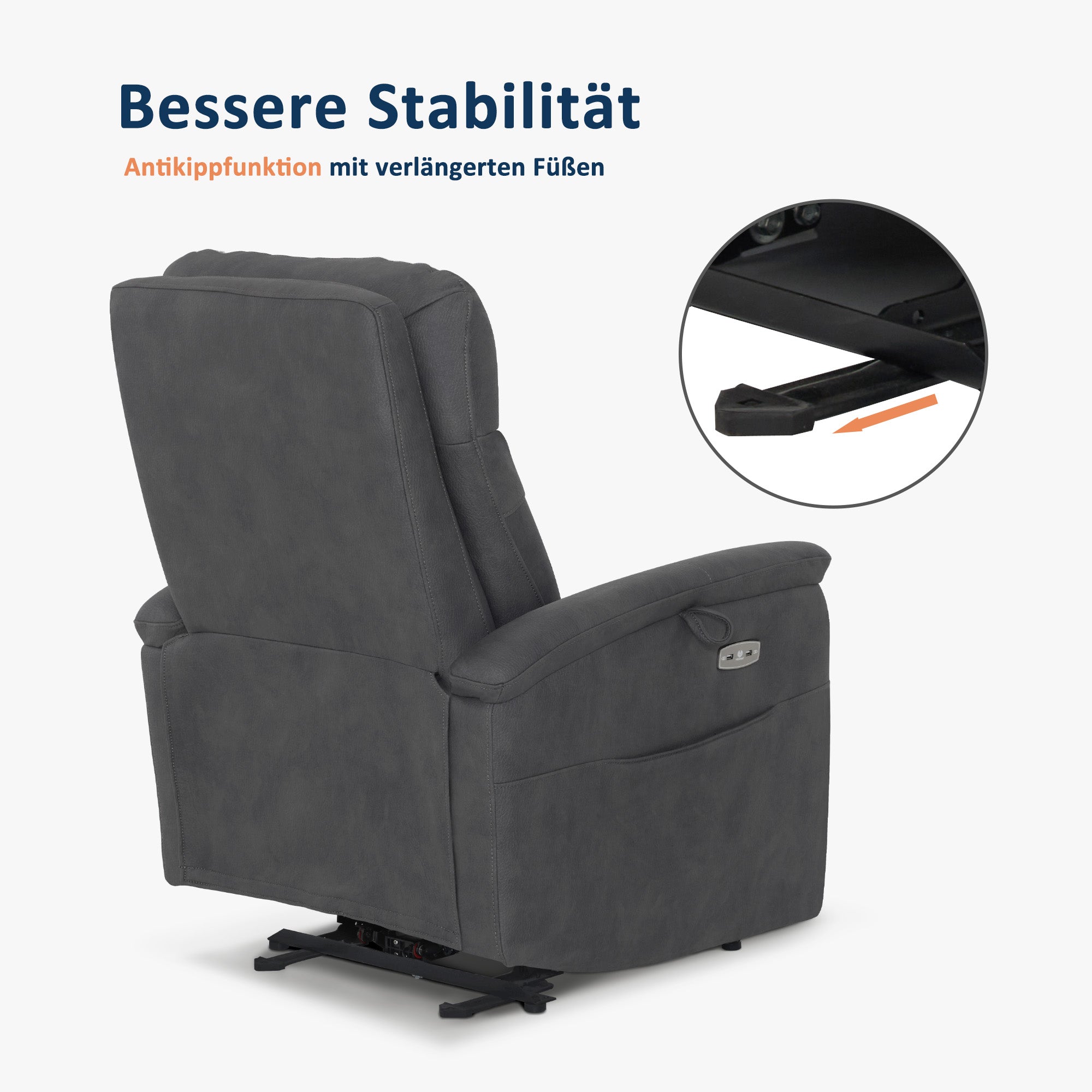 MCombo Poltrona relax con funzione reclinabile, poltrona TV regolabile elettricamente, poltrona reclinabile, USB e tasca laterale, poltrona reclinabile per soggiorno, 7077