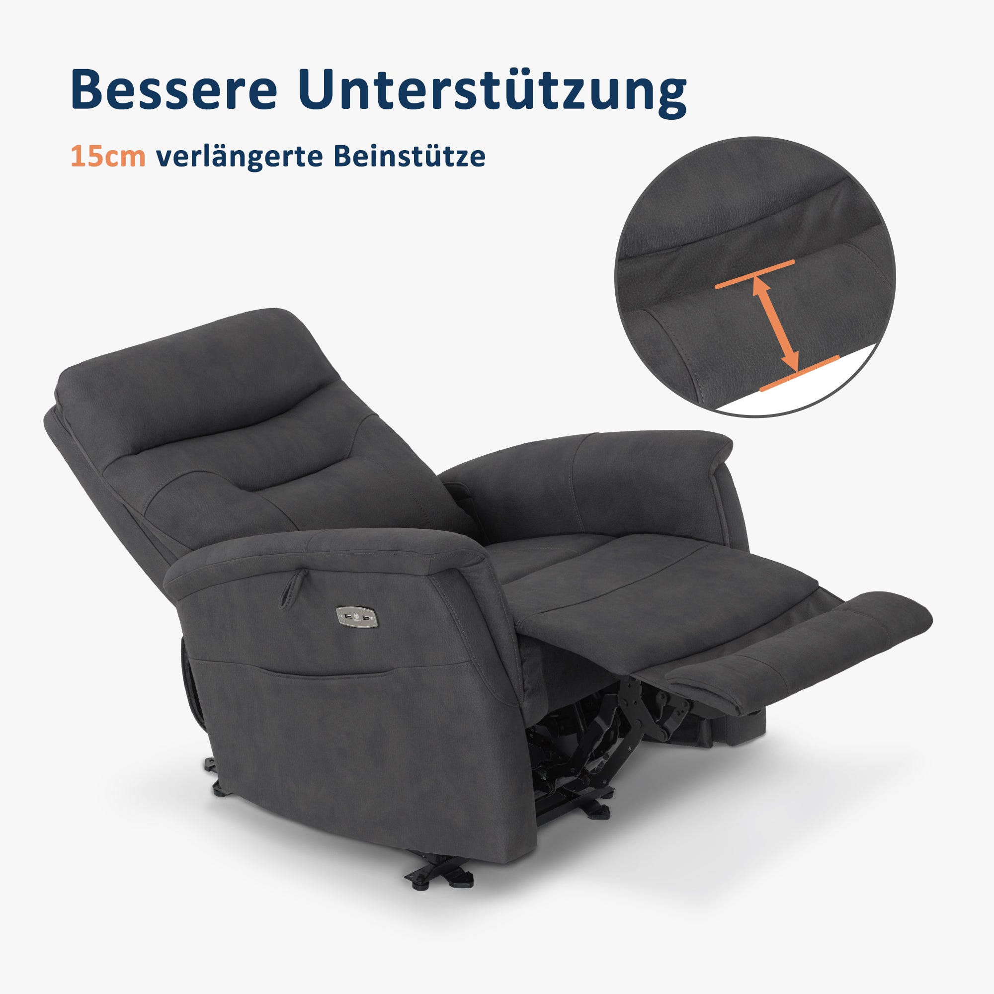 MCombo Poltrona relax con funzione reclinabile, poltrona TV regolabile elettricamente, poltrona reclinabile, USB e tasca laterale, poltrona reclinabile per soggiorno, 7077