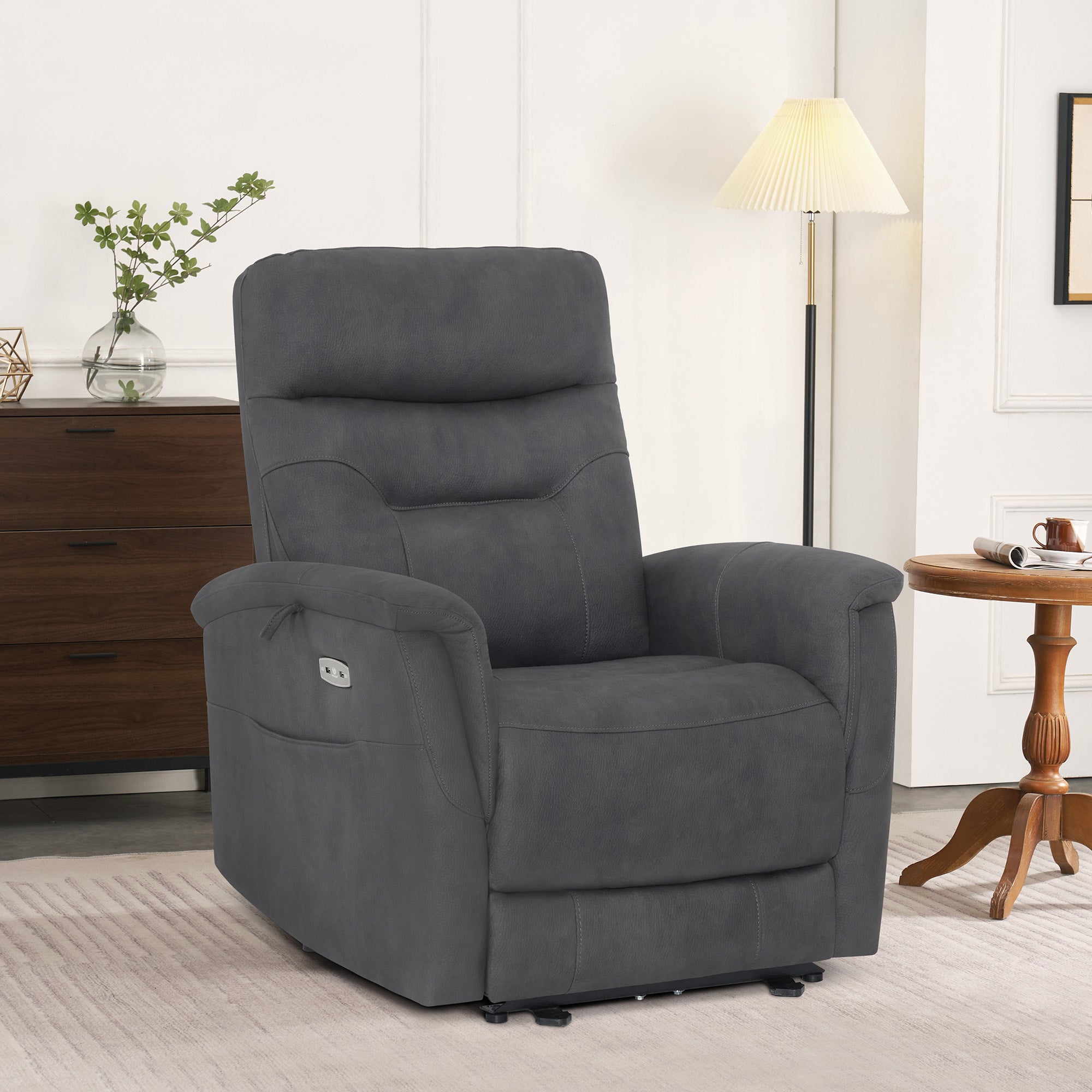 MCombo Poltrona relax con funzione reclinabile, poltrona TV regolabile elettricamente, poltrona reclinabile, USB e tasca laterale, poltrona reclinabile per soggiorno, 7077