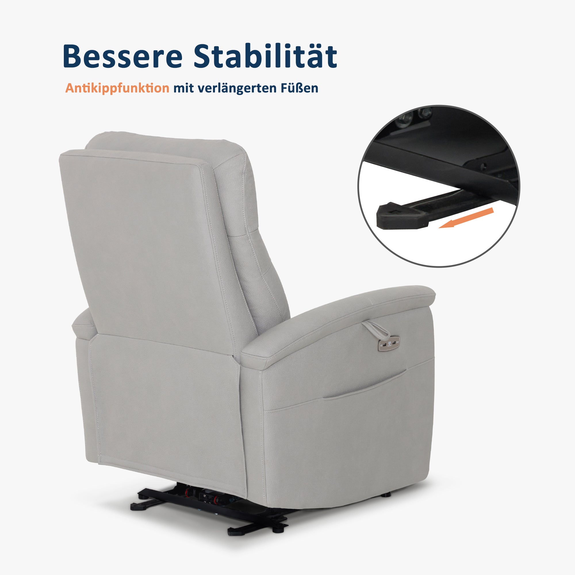 MCombo Poltrona relax con funzione reclinabile, poltrona TV regolabile elettricamente, poltrona reclinabile, USB e tasca laterale, poltrona reclinabile per soggiorno, 7077