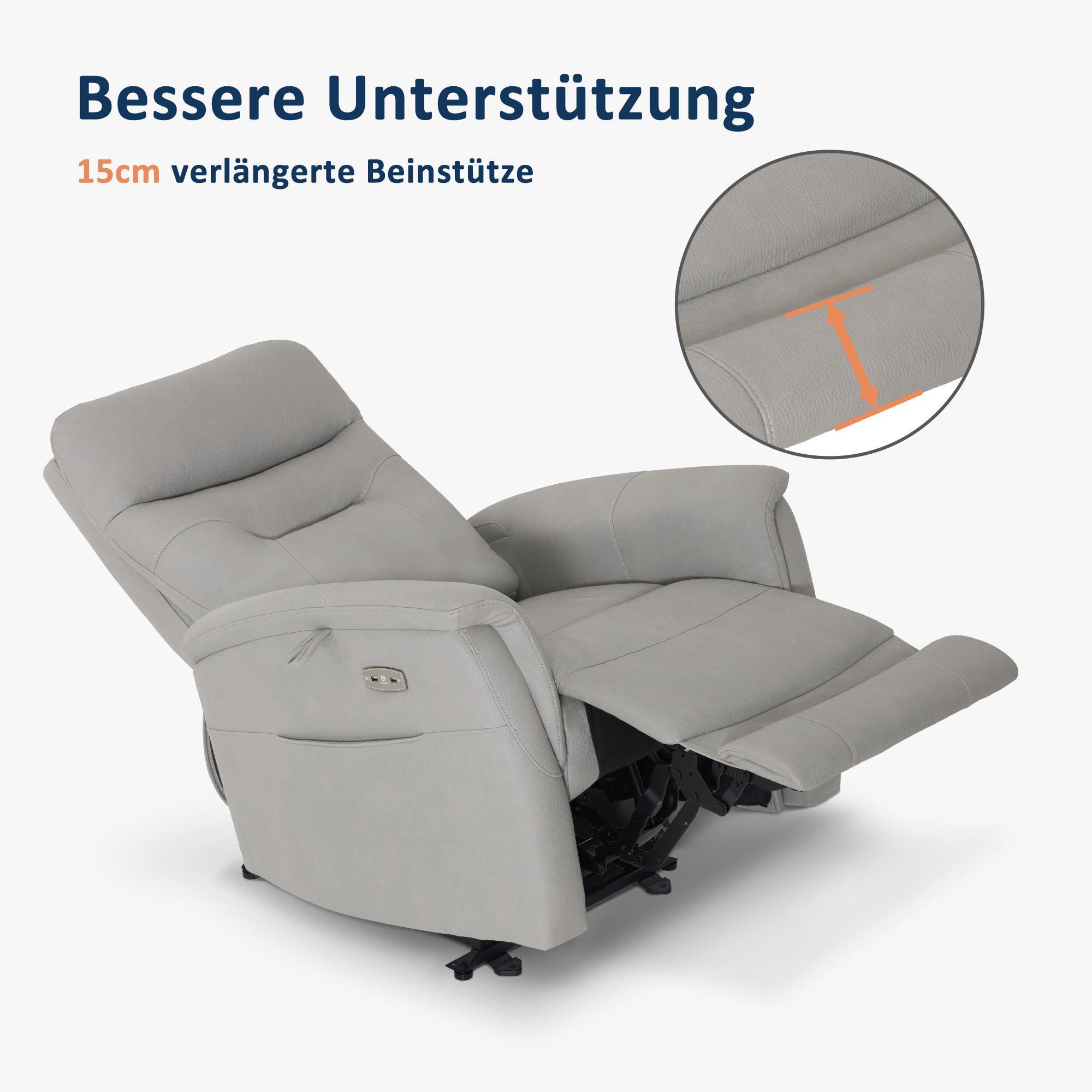 MCombo Poltrona relax con funzione reclinabile, poltrona TV regolabile elettricamente, poltrona reclinabile, USB e tasca laterale, poltrona reclinabile per soggiorno, 7077