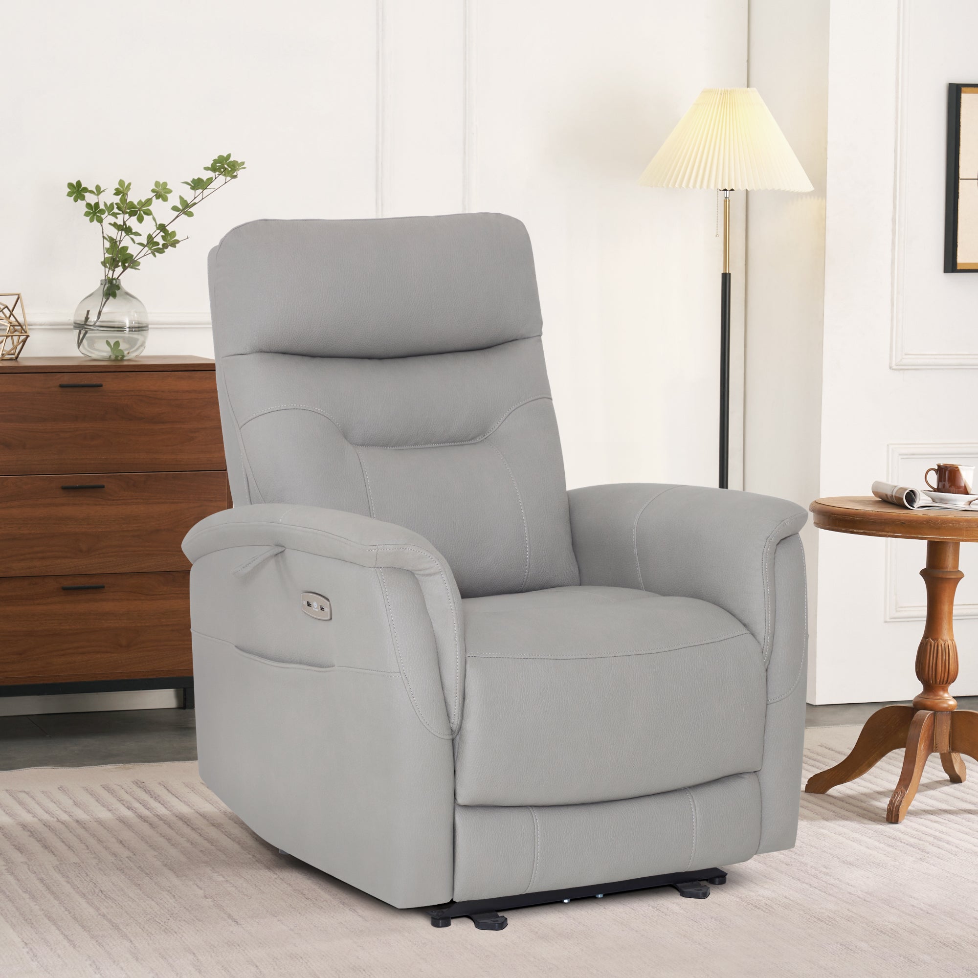 MCombo Poltrona relax con funzione reclinabile, poltrona TV regolabile elettricamente, poltrona reclinabile, USB e tasca laterale, poltrona reclinabile per soggiorno, 7077
