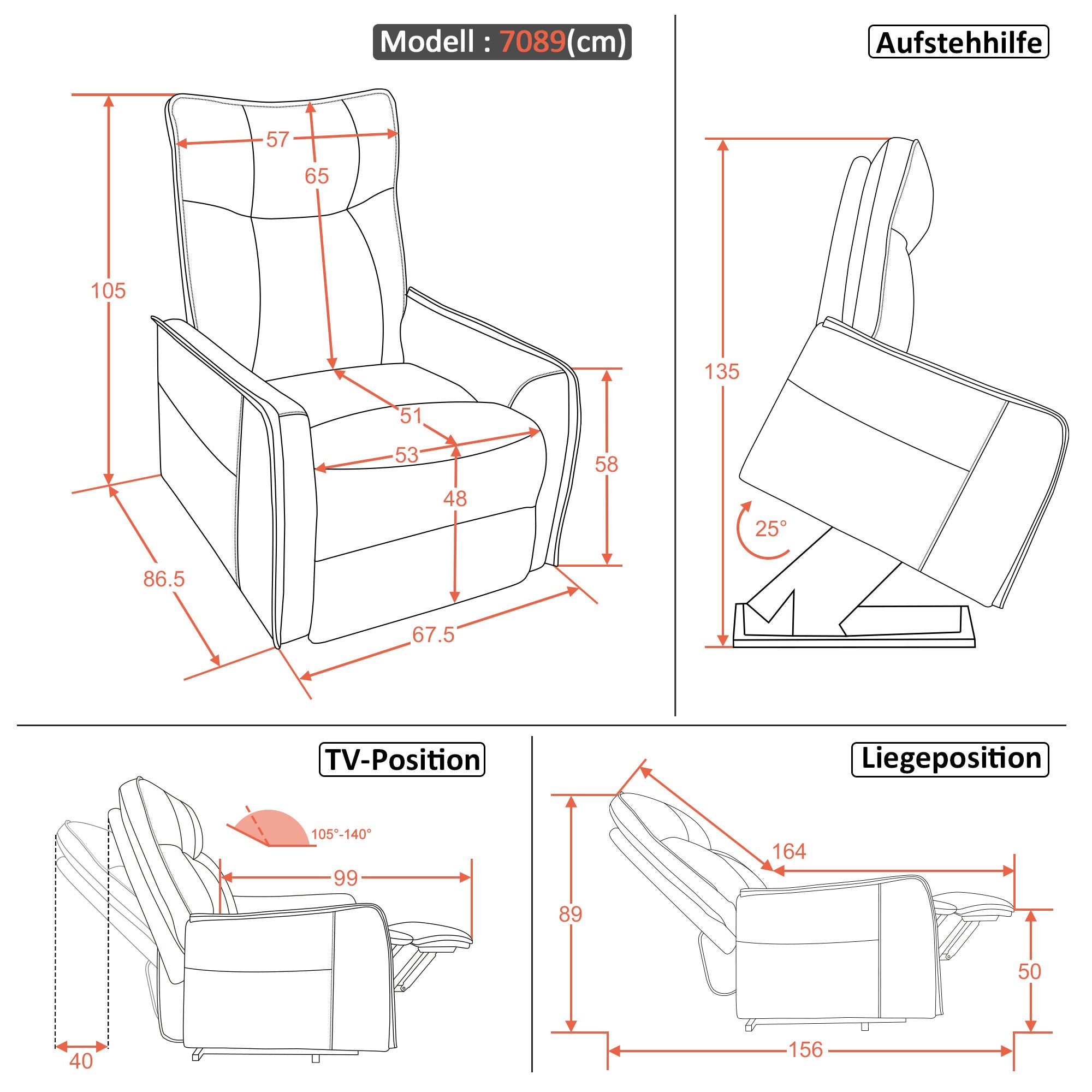 M MCombo elektrische fauteuil met opsta-hulp, fauteuil met ligfunctie tot 140°, massage en verwarming, kleine opsta-fauteuil, seniorenfauteuil voor woonkamer 7089