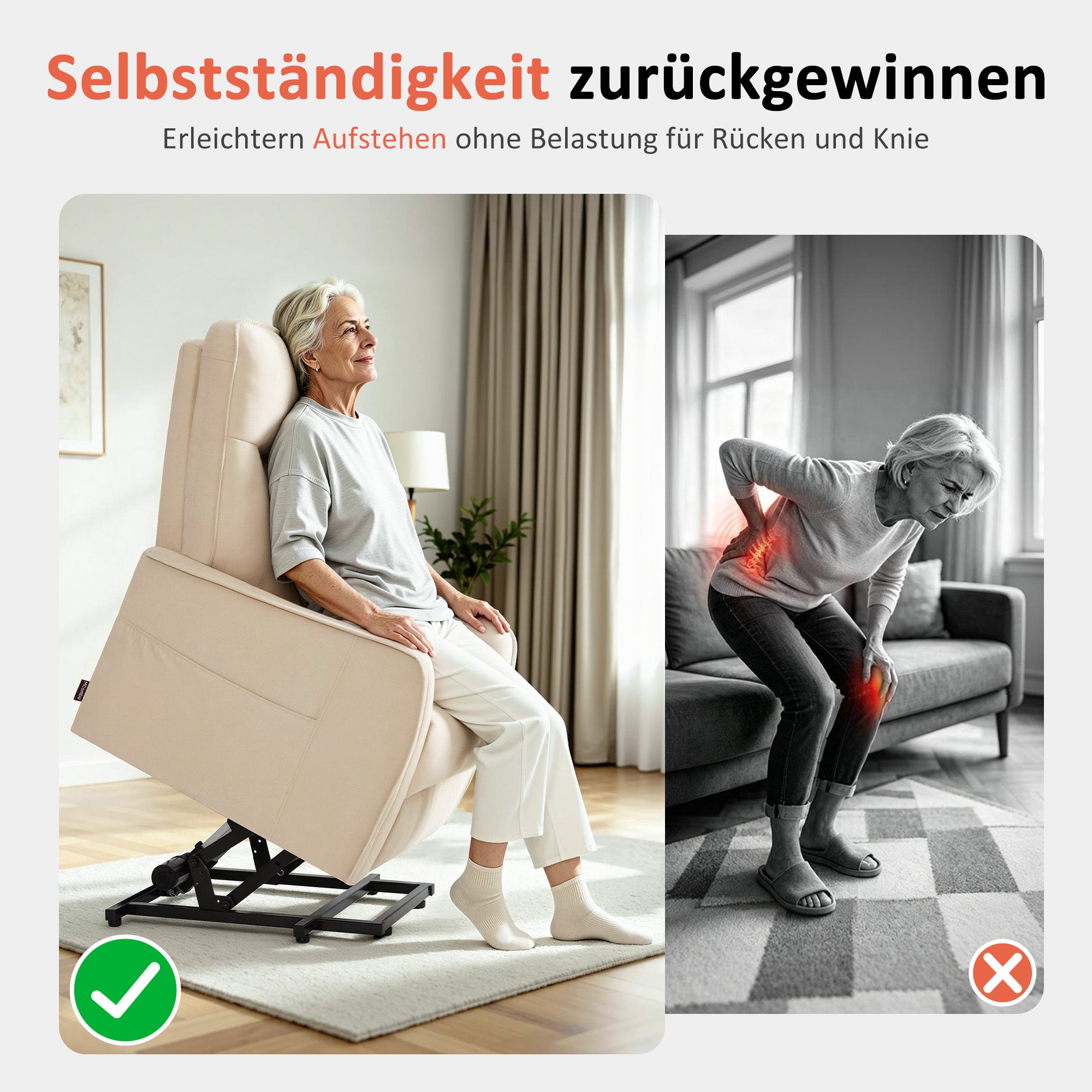 M MCombo elektrische fauteuil met opsta-hulp, fauteuil met ligfunctie tot 140°, massage en verwarming, kleine opsta-fauteuil, seniorenfauteuil voor woonkamer 7089