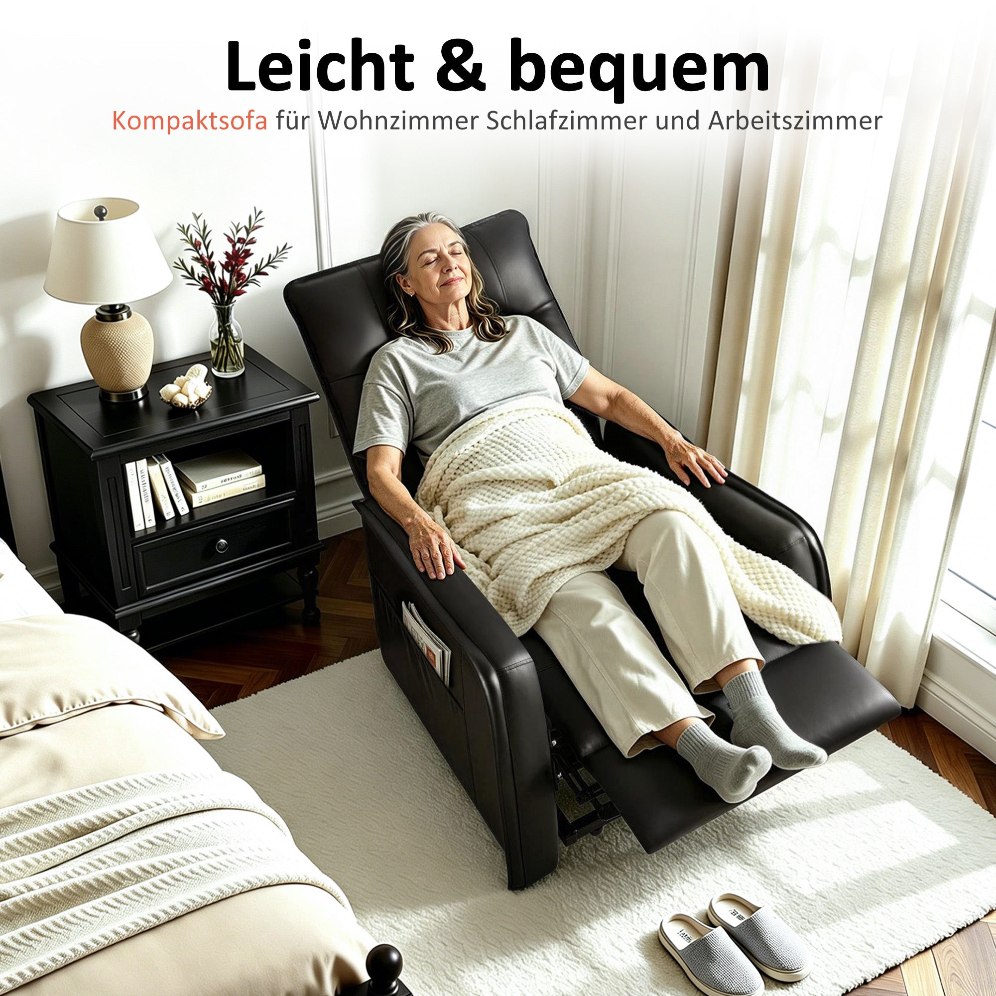 M MCombo elektrische fauteuil met opsta-hulp, fauteuil met ligfunctie tot 140°, massage en verwarming, kleine opsta-fauteuil, seniorenfauteuil voor woonkamer 7089