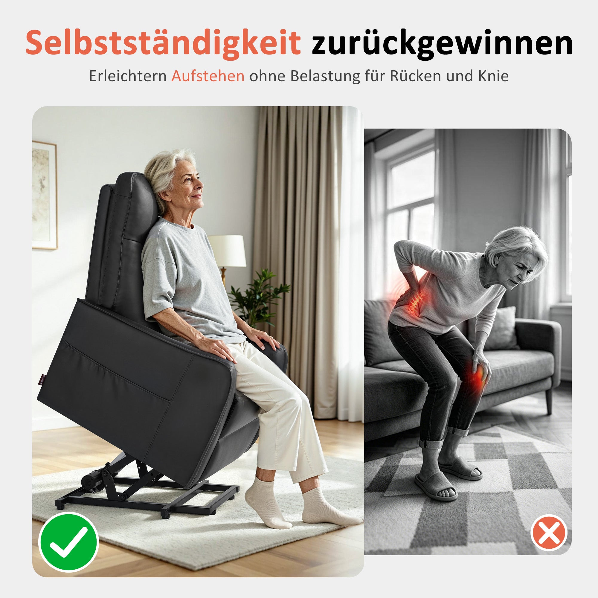 M MCombo elektrische fauteuil met opsta-hulp, fauteuil met ligfunctie tot 140°, massage en verwarming, kleine opsta-fauteuil, seniorenfauteuil voor woonkamer 7089