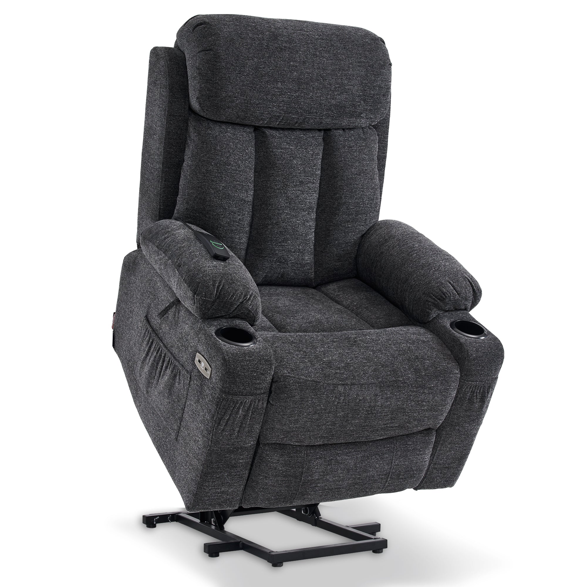 M MCombo Relaxsessel met opstaahulp & ligfunctie 7190, elektrisch verstelbare fauteuil, voor senioren woonkamer, USB, (Zwart-kunstleer / Donkergrijs-stof)