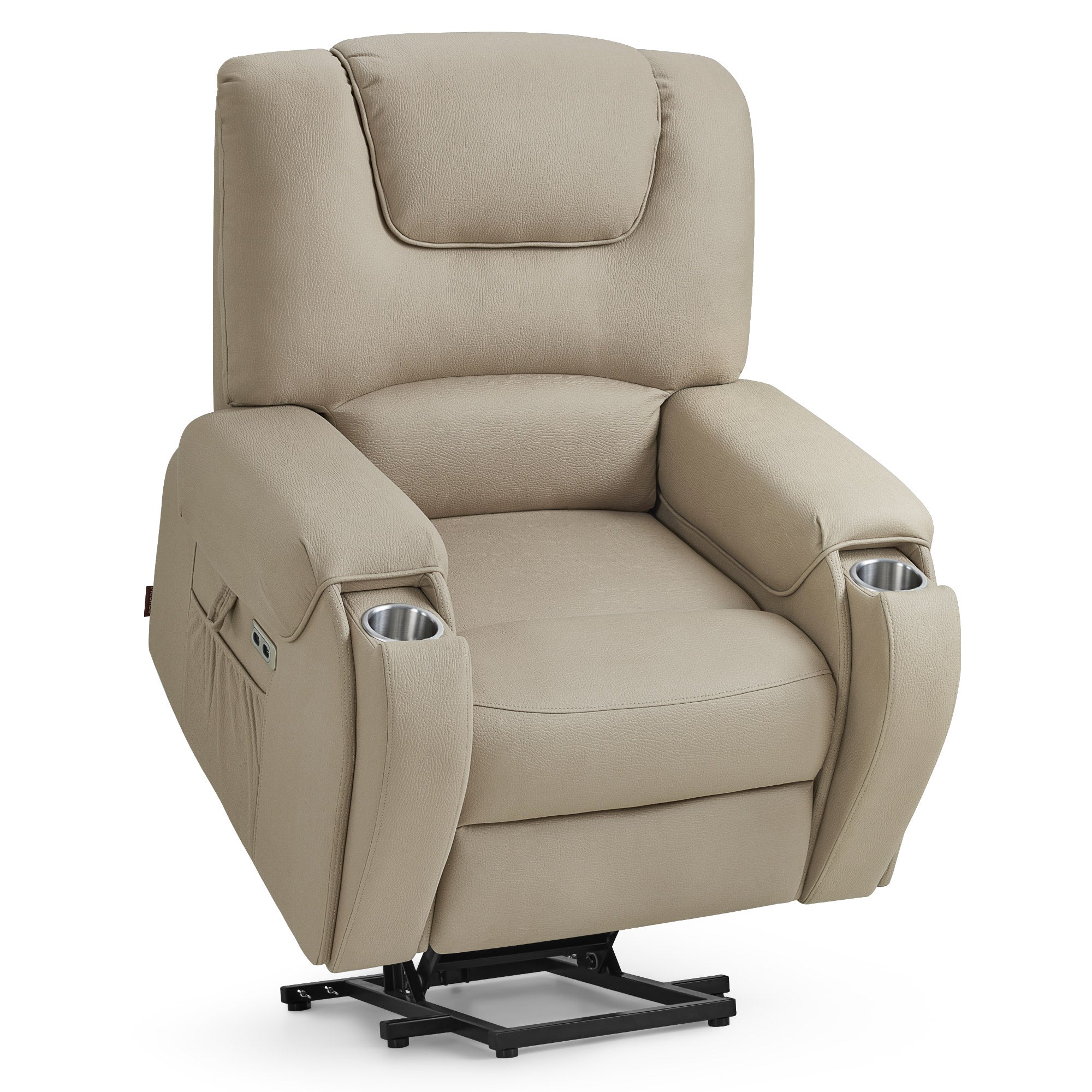 MCombo Poltrona TV elettrica con sollevamento assistito, massaggio e riscaldamento, schienale reclinabile fino a 145°, cuscino di seduta in schiuma 35D, portabicchieri a scomparsa 7252