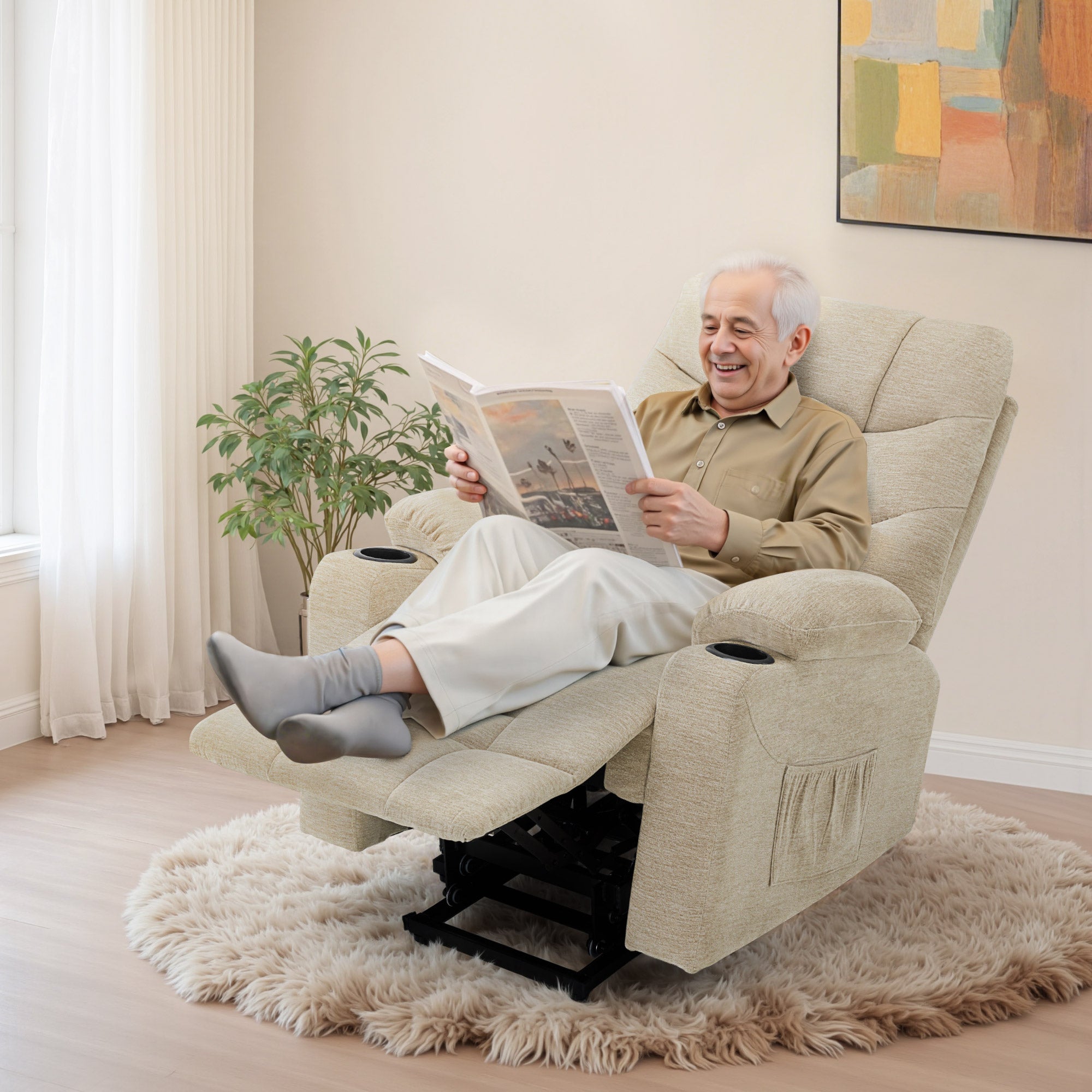 MCombo Poltrona reclinabile elettrica per TV con sollevamento assistito, poltrona reclinabile con sollevamento assistito, poltrona reclinabile per TV con funzione reclinabile fino a 140°, poltrona per anziani per soggiorno, con USB 7286