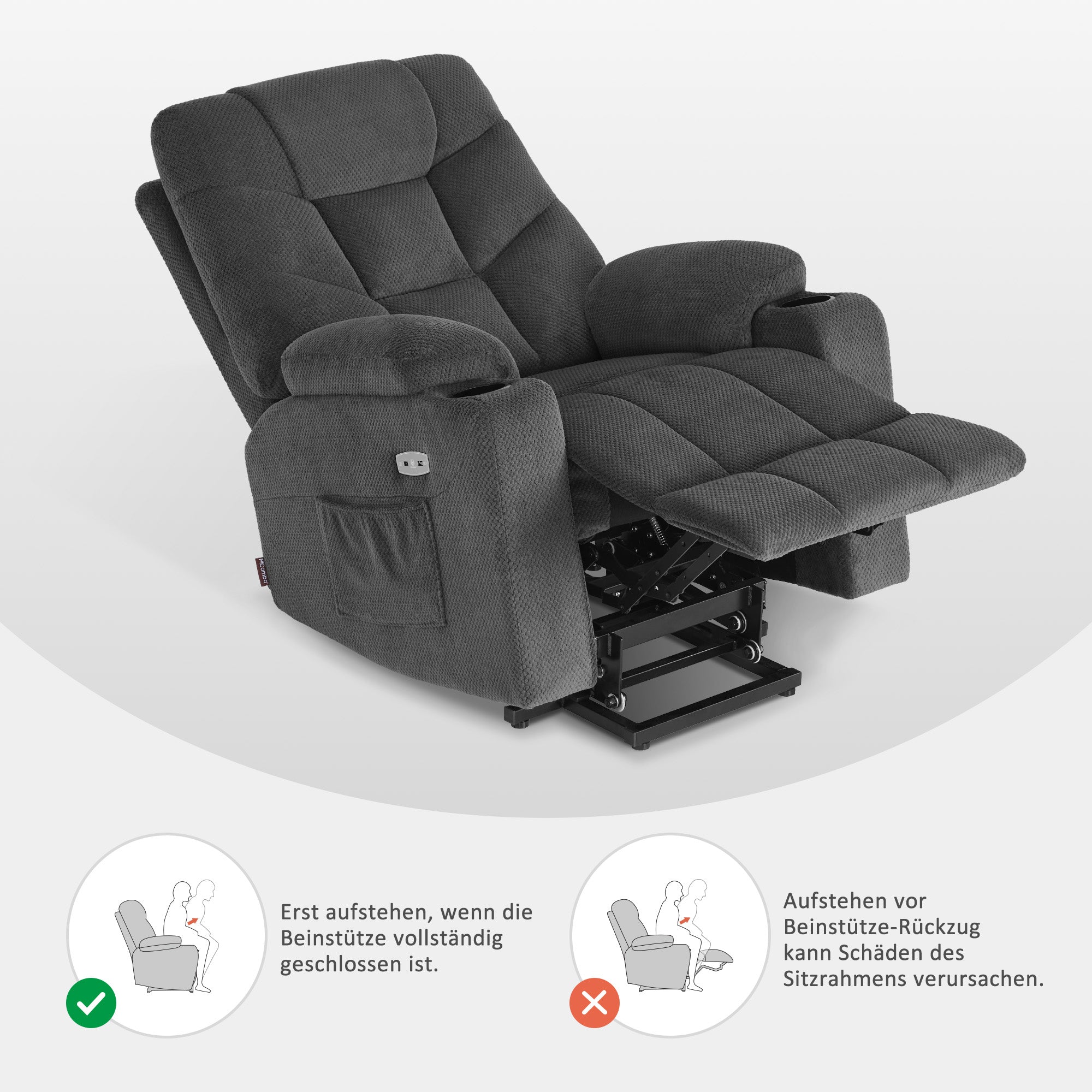 MCombo Poltrona reclinabile elettrica per TV con sollevamento assistito, poltrona reclinabile con sollevamento assistito, poltrona reclinabile per TV con funzione reclinabile fino a 140°, poltrona per anziani per soggiorno, con USB 7286
