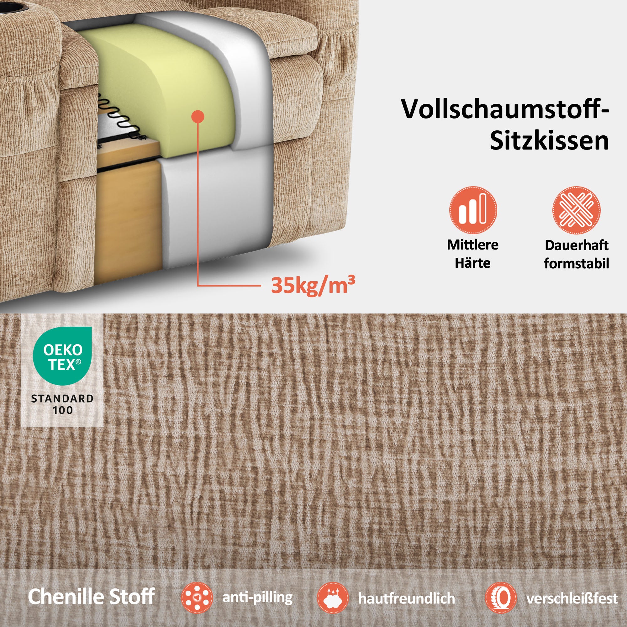 MCombo Poltrona relax elettrica a 3 motori con sistema di sollevamento assistito; schienale, poggiatesta e poggiapiedi regolabili in modo indipendente; inclinazione fino a 165°; cuscino della seduta in schiuma ad alta densità 35D (Modello 7546)