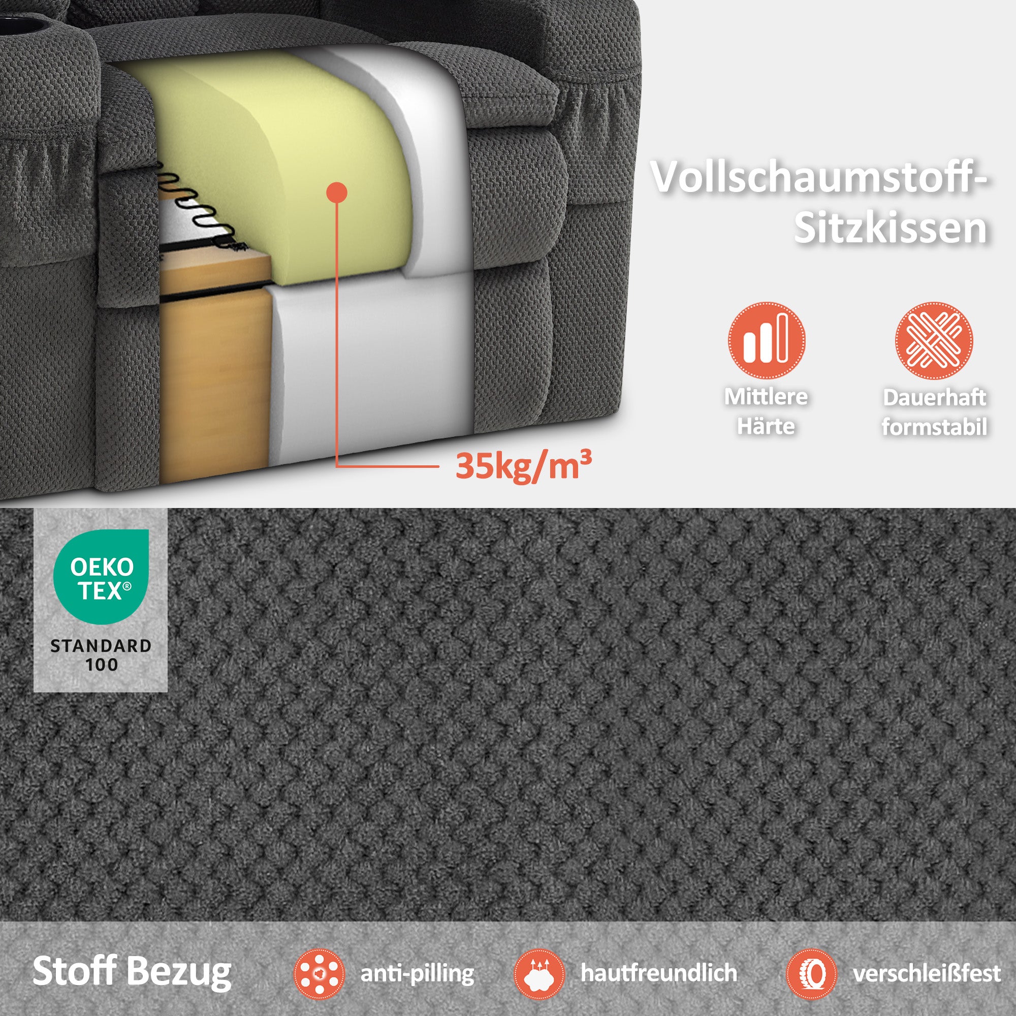MCombo Poltrona relax elettrica a 3 motori con sistema di sollevamento assistito; schienale, poggiatesta e poggiapiedi regolabili in modo indipendente; inclinazione fino a 165°; cuscino della seduta in schiuma ad alta densità 35D (Modello 7546)