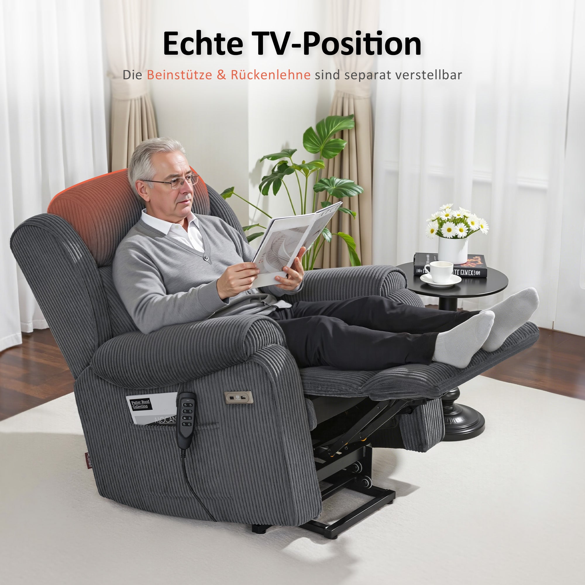 M MCombo 4-Motoren-Fernsehsessel met Opstahulp Elektrisch, Elektrische Lenden- & Hoofdkussen 165° Zero-Gravity Stoel met Opstahulp, Massage & Verwarming 7558