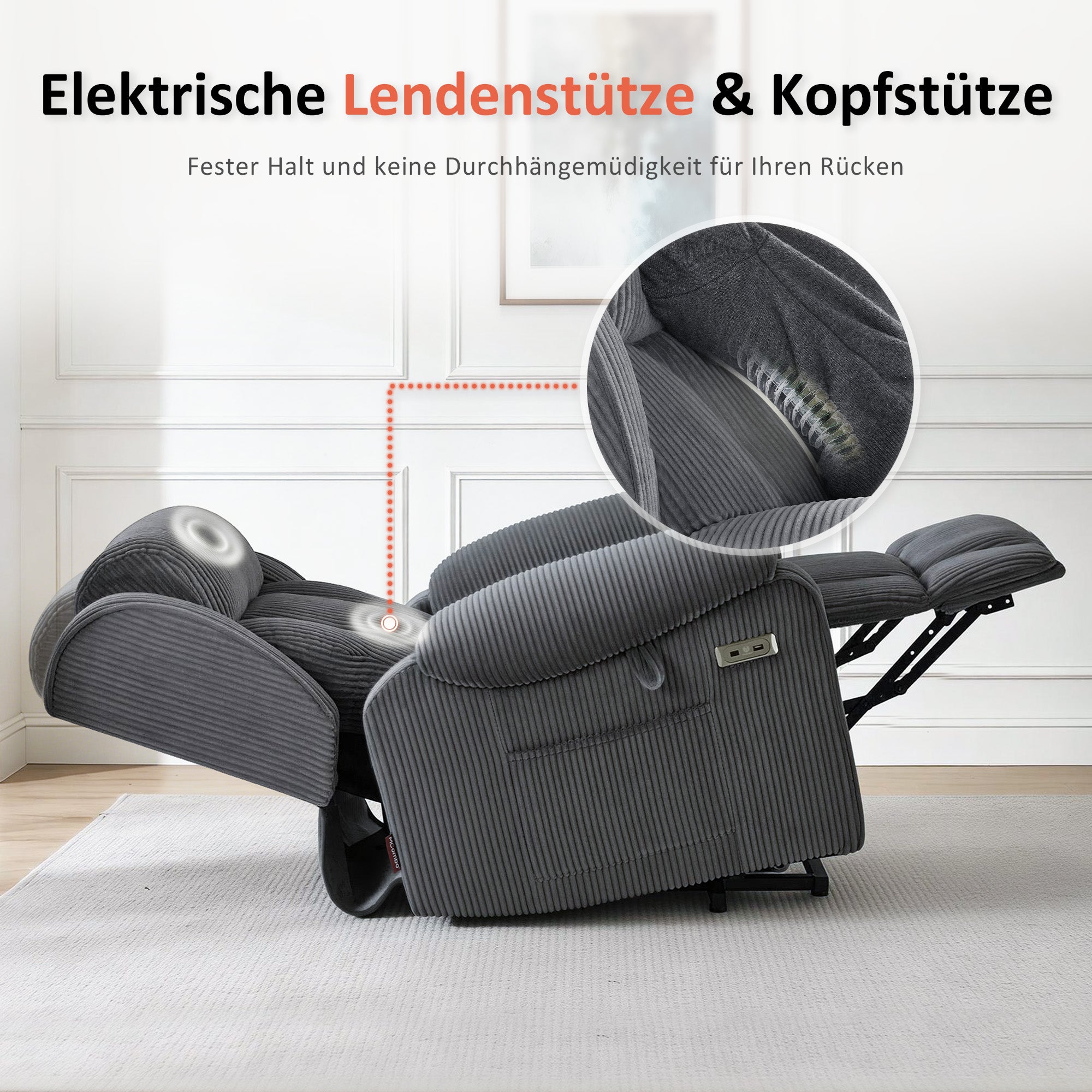 M MCombo 4-Motoren-Fernsehsessel met Opstahulp Elektrisch, Elektrische Lenden- & Hoofdkussen 165° Zero-Gravity Stoel met Opstahulp, Massage & Verwarming 7558