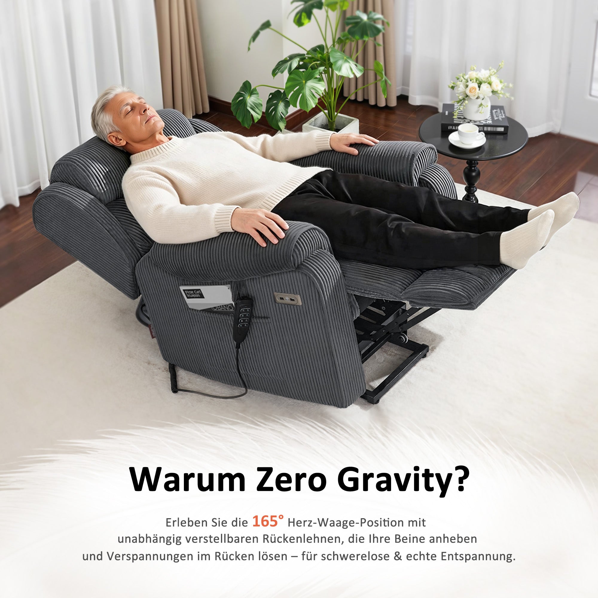 M MCombo 4-Motoren-Fernsehsessel met Opstahulp Elektrisch, Elektrische Lenden- & Hoofdkussen 165° Zero-Gravity Stoel met Opstahulp, Massage & Verwarming 7558