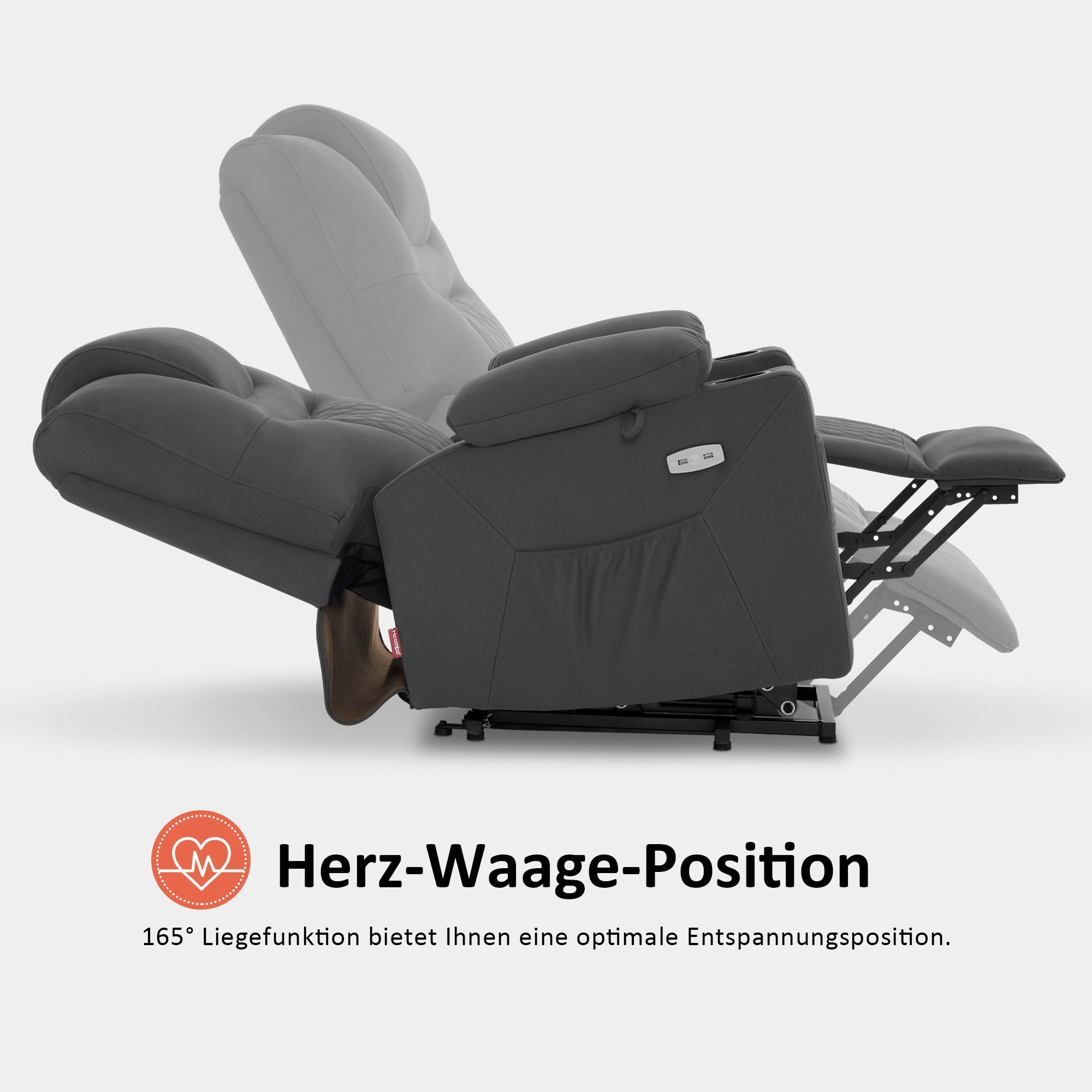 MCombo  Poltrona TV elettrica reclinabile con funzione di sollevamento, reclinabile con funzione orizzontale, poltrona massaggiante con funzione riscaldante, 2 motori, poltrona ergonomica per soggiorno, tessuto in microfibra, 7565