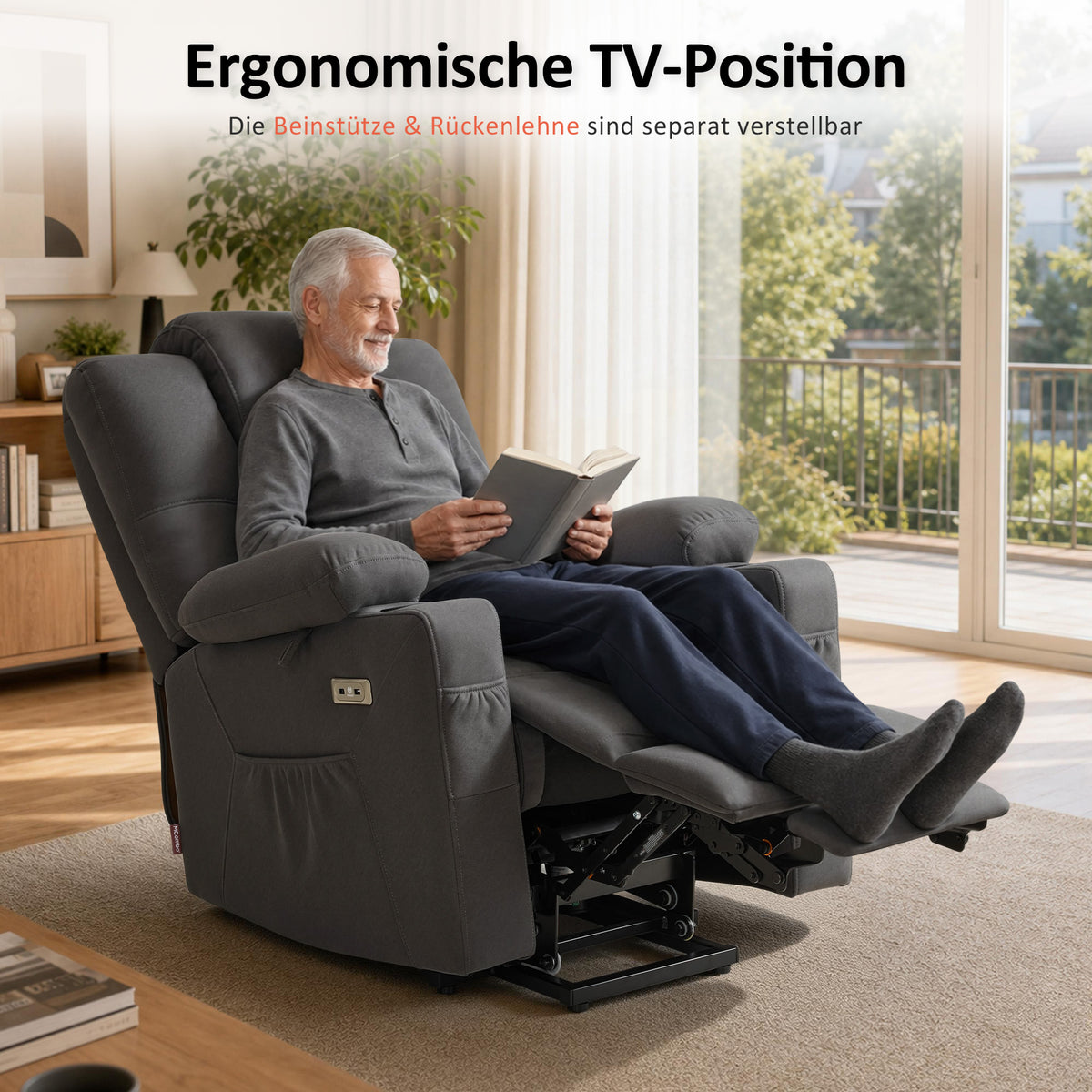 MCombo Sillón reclinable eléctrico con elevador, función de reclinación, masaje y calefacción, 2 motores, ideal para personas mayores en la sala de estar, tapizado en microfibra, 7565