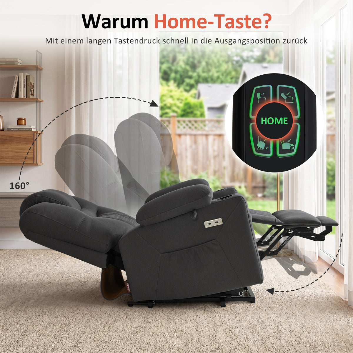 MCombo Sillón reclinable eléctrico con elevador, función de reclinación, masaje y calefacción, 2 motores, ideal para personas mayores en la sala de estar, tapizado en microfibra, 7565
