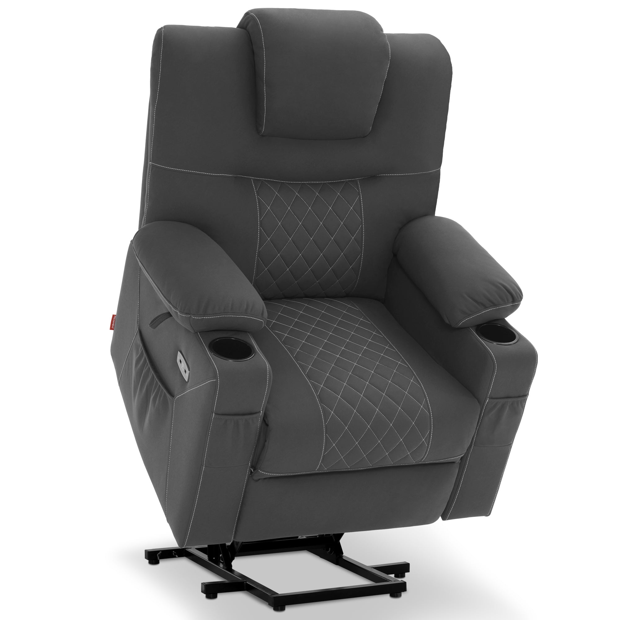 MCombo  Poltrona TV elettrica reclinabile con funzione di sollevamento, reclinabile con funzione orizzontale, poltrona massaggiante con funzione riscaldante, 2 motori, poltrona ergonomica per soggiorno, tessuto in microfibra, 7565