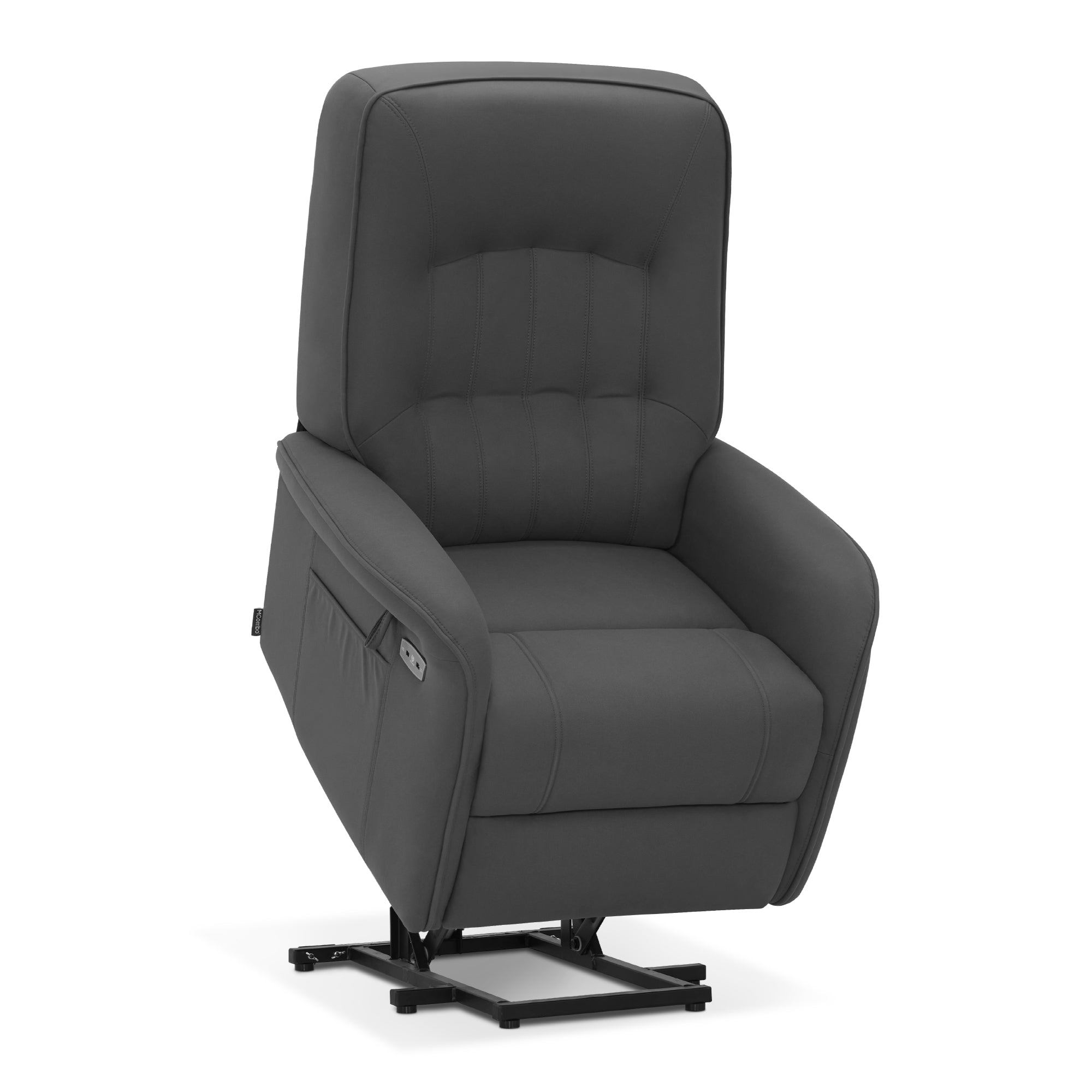 MCombo Poltrona TV elettrica reclinabile con sollevamento assistito, 2 motori, massaggio e riscaldamento, poltrona reclinabile con funzione di sdraiamento fino a 160°, cuscino di seduta in schiuma 7584 (microfibra, grigio)