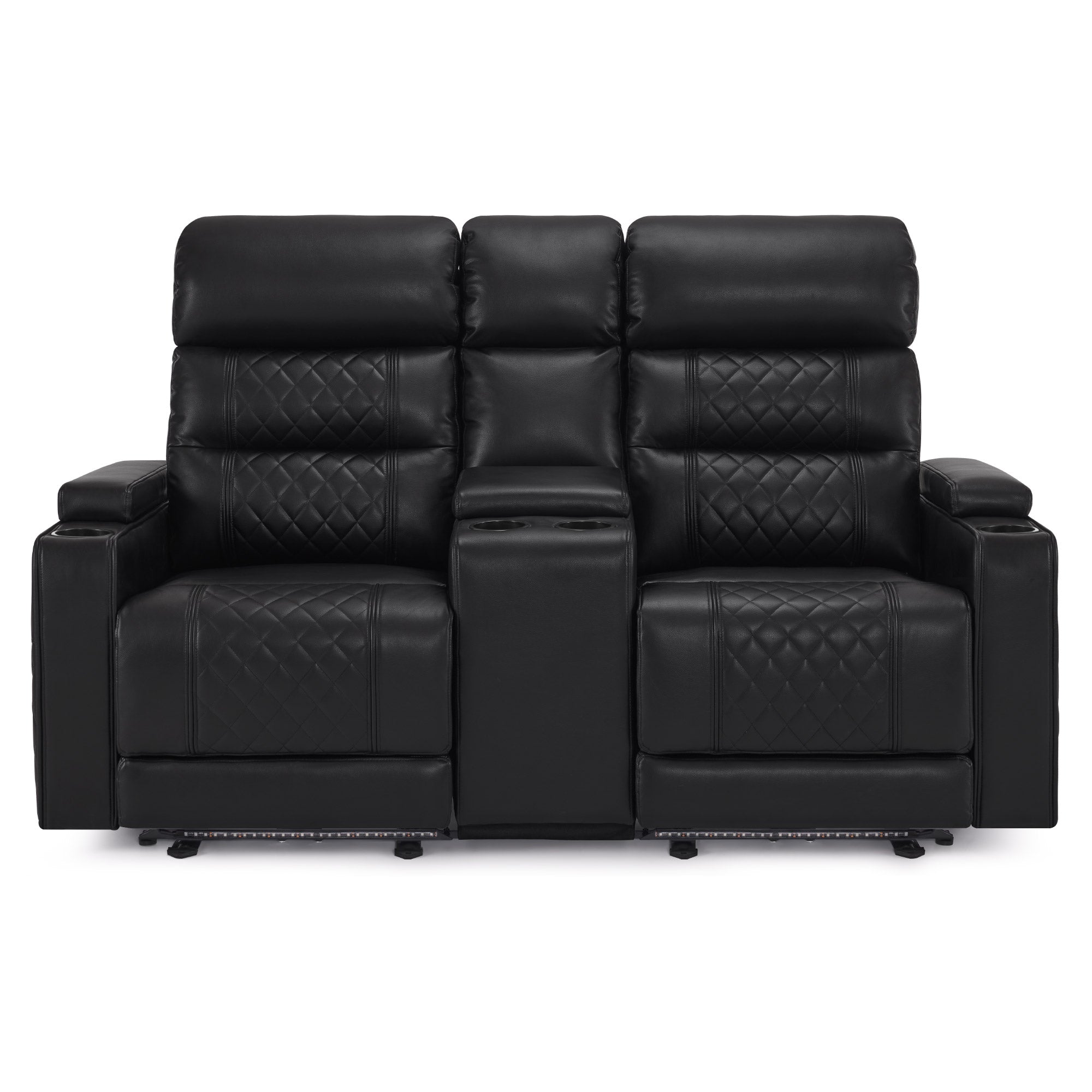 MCombo Consolle per poltrone da cinema a 2 posti 7705, con vano portaoggetti e portabicchieri, accessorio per divano, ricambio per poltrona TV 7705CA (similpelle, nera)