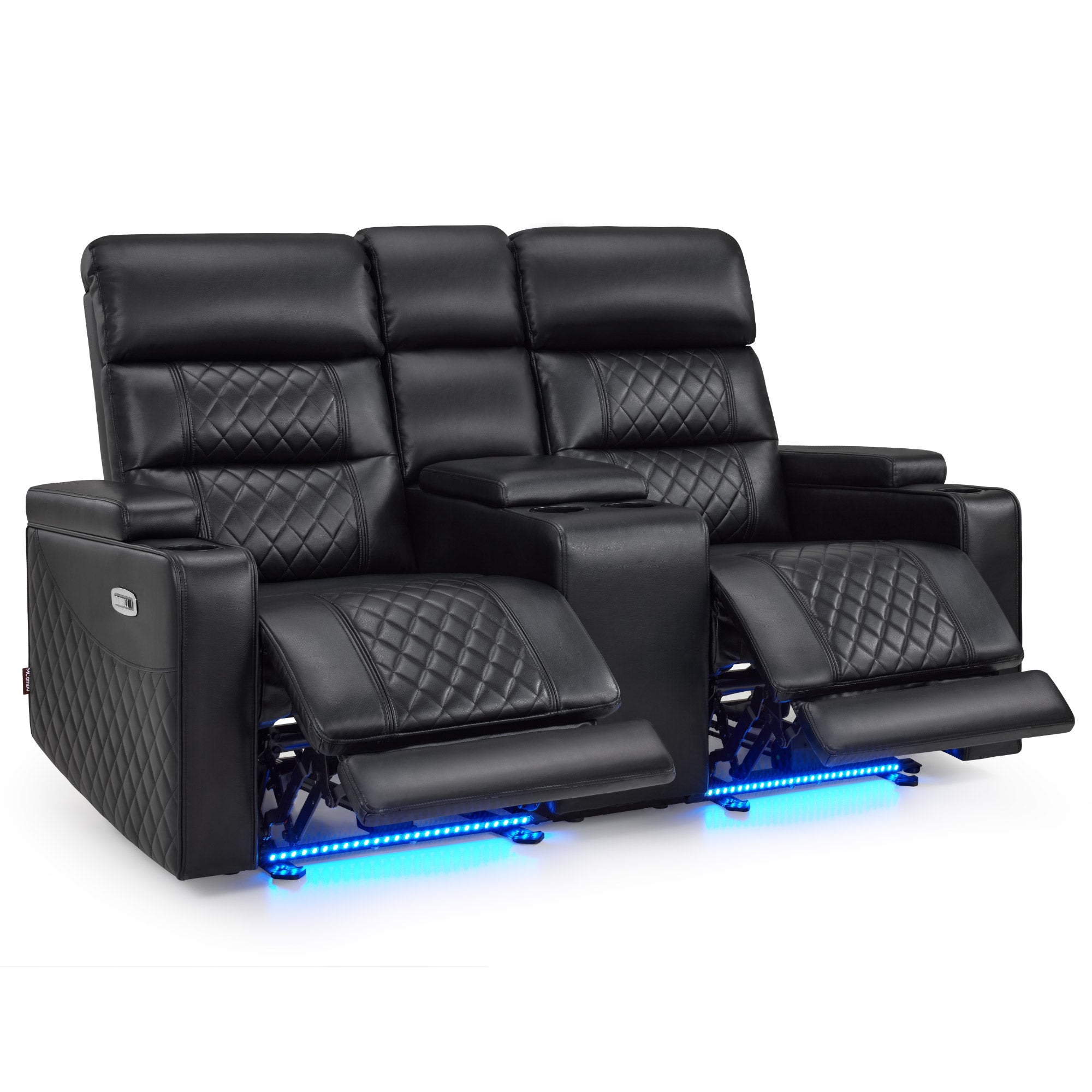M MCombo Poltrona TV reclinabile elettrica (disponibile in versione a 1, 2 o 3 posti), poltrona cinema "Zero-Gravity" con luci LED, poggiatesta regolabile e cuscino di seduta in schiuma ad alta densità (35D) – Modelli 7759/7705 (Nero)