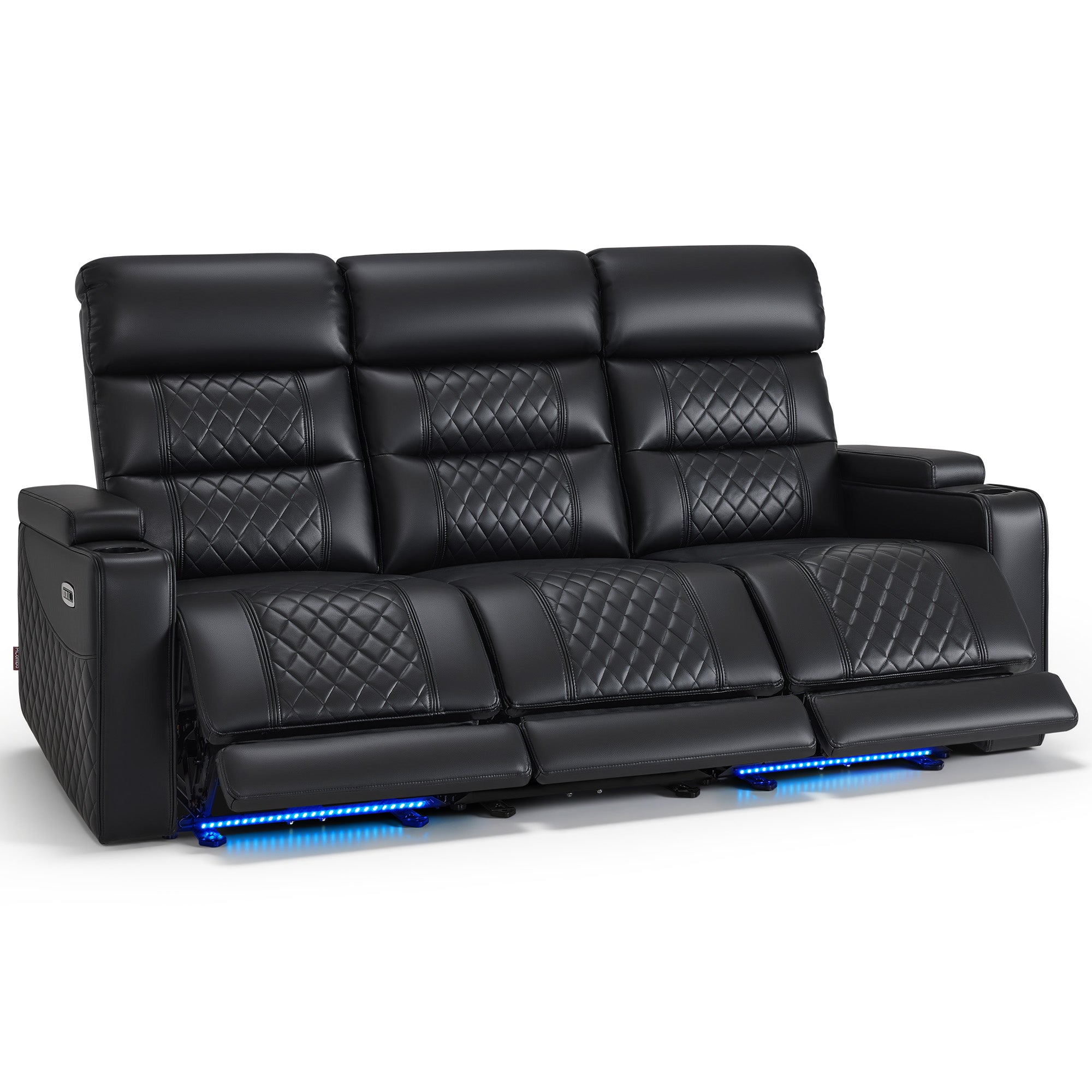 M MCombo Poltrona TV reclinabile elettrica (disponibile in versione a 1, 2 o 3 posti), poltrona cinema "Zero-Gravity" con luci LED, poggiatesta regolabile e cuscino di seduta in schiuma ad alta densità (35D) – Modelli 7759/7705 (Nero)