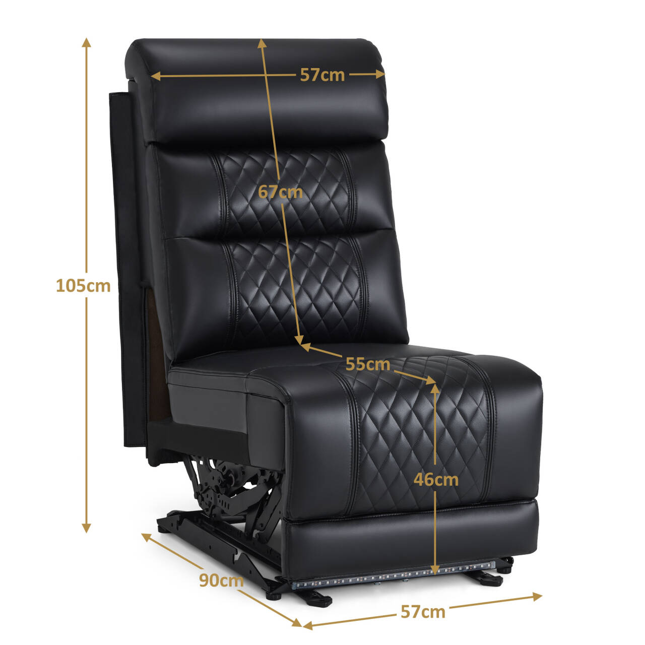 M MCombo Sofazubehör vervangonderdeel middenzit voor 2-zits televisie fauteuil elektrisch verstelbaar 7705M1/M2, verstelbare hoofdsteun (kunstleer, zwart)