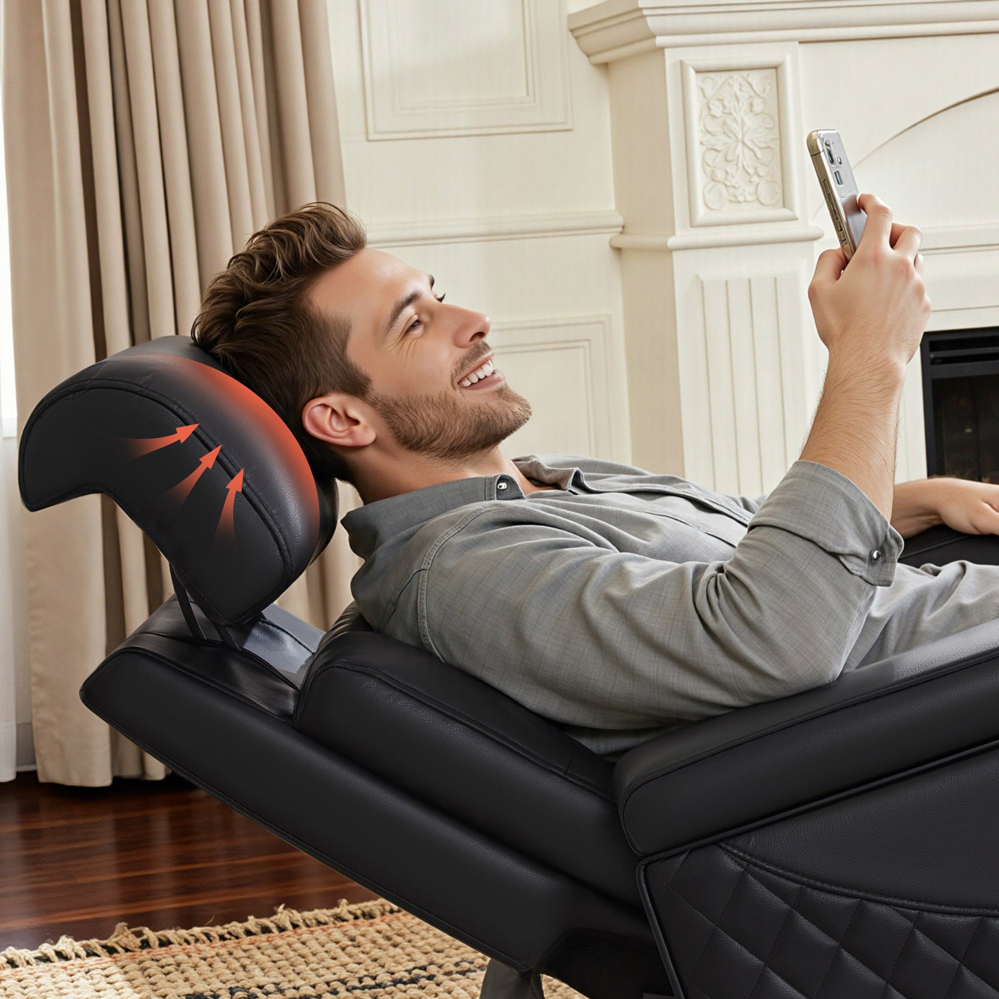 M MCombo Poltrona TV reclinabile elettrica (disponibile in versione a 1, 2 o 3 posti), poltrona cinema "Zero-Gravity" con luci LED, poggiatesta regolabile e cuscino di seduta in schiuma ad alta densità (35D) – Modelli 7759/7705 (Nero)