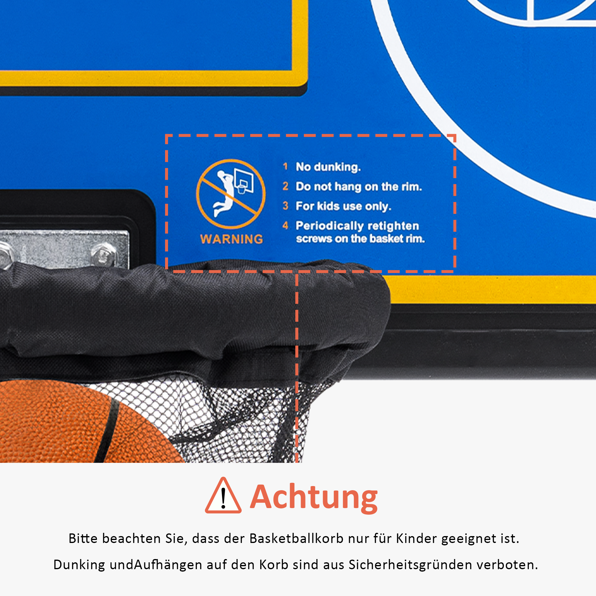 M MCombo Trampolin Basketballkorf Buiten, Trampolin Accessoires Set, Basketballkorf Trampolin Kinderen, Mini Basketballkorf voor Trampolin Backboard+Basketbal+Ring+Net+Ballpomp BH07 (Blauw / Rood)