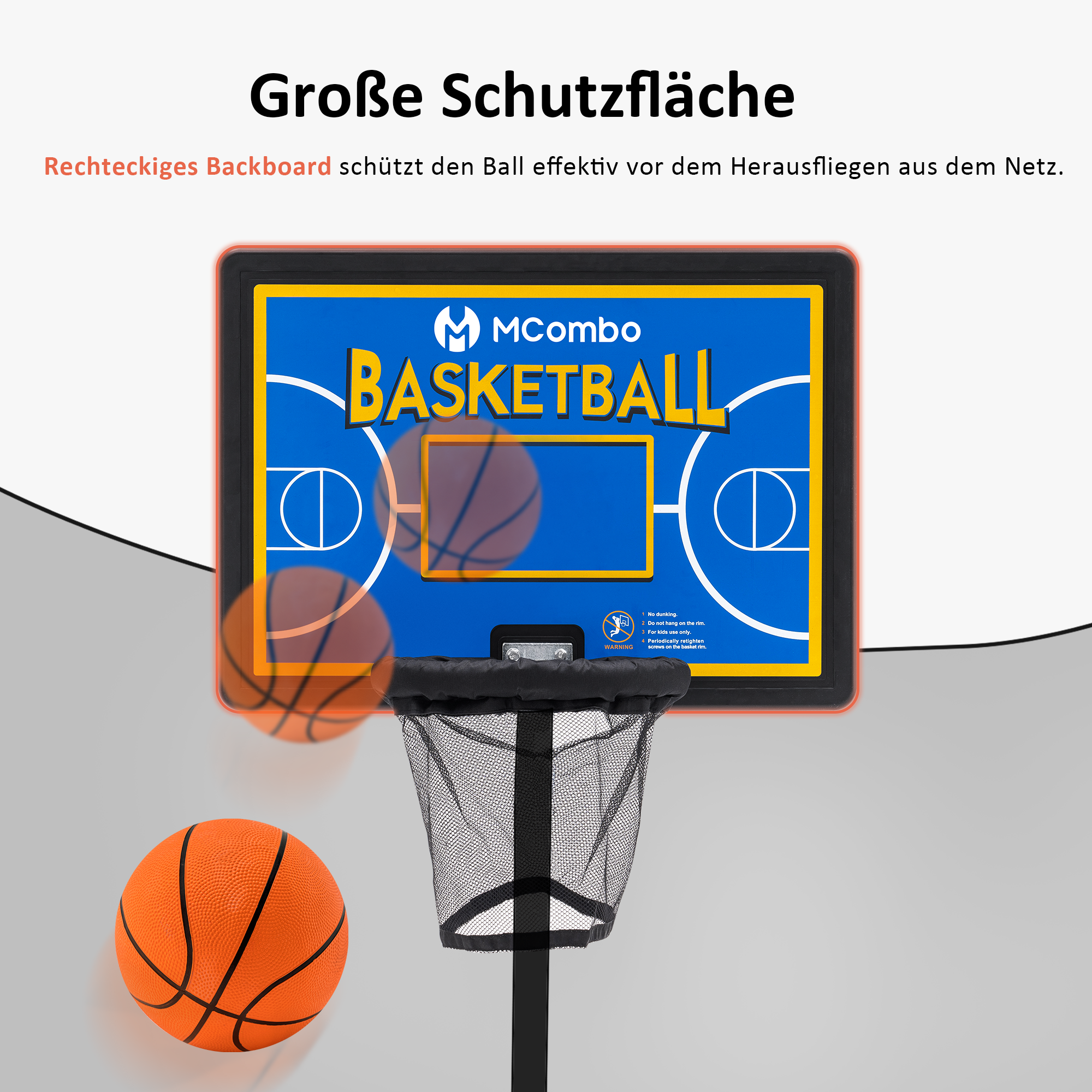 M MCombo Trampolin Basketballkorf Buiten, Trampolin Accessoires Set, Basketballkorf Trampolin Kinderen, Mini Basketballkorf voor Trampolin Backboard+Basketbal+Ring+Net+Ballpomp BH07 (Blauw / Rood)