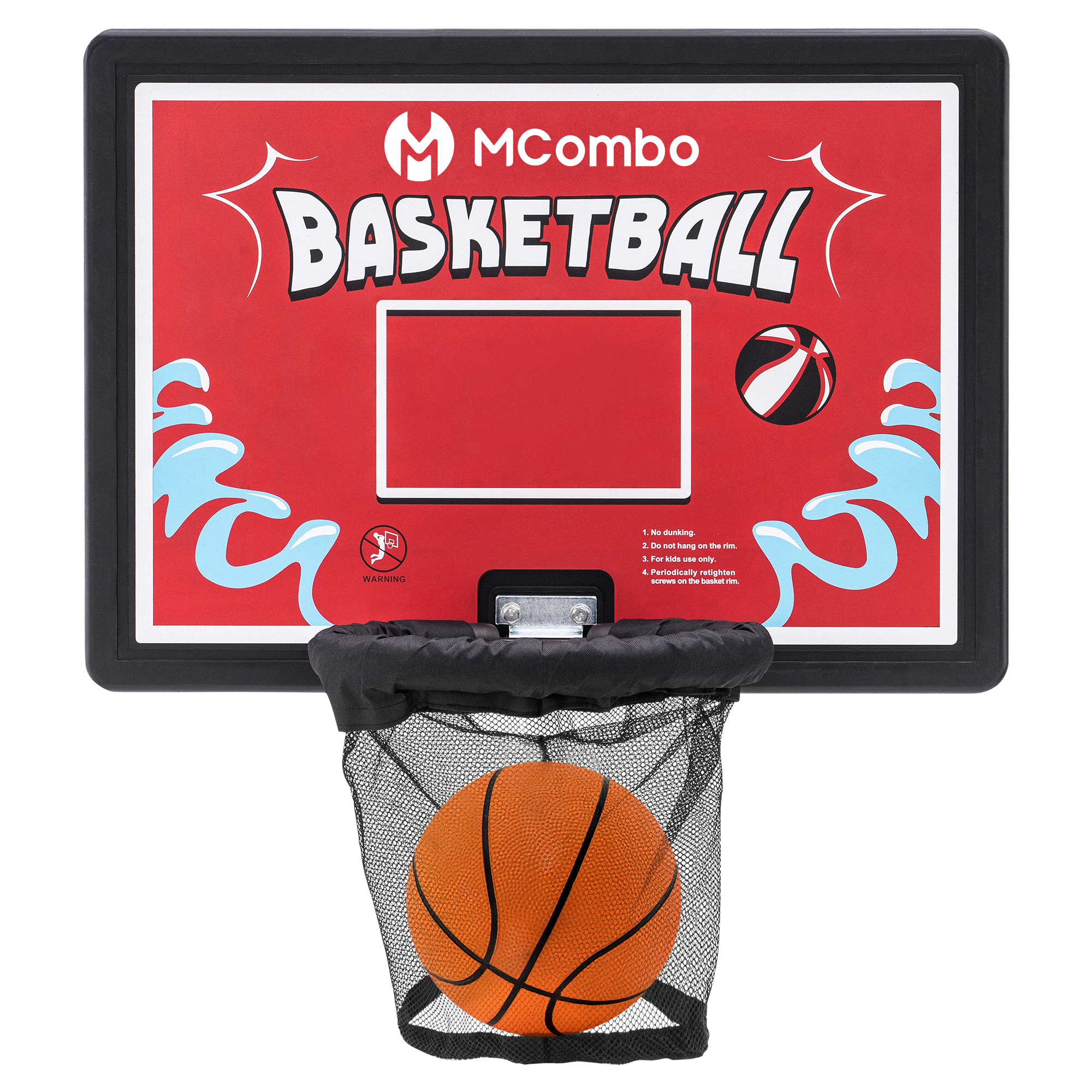 M MCombo Trampolin Basketballkorf Buiten, Trampolin Accessoires Set, Basketballkorf Trampolin Kinderen, Mini Basketballkorf voor Trampolin Backboard+Basketbal+Ring+Net+Ballpomp BH07 (Blauw / Rood)
