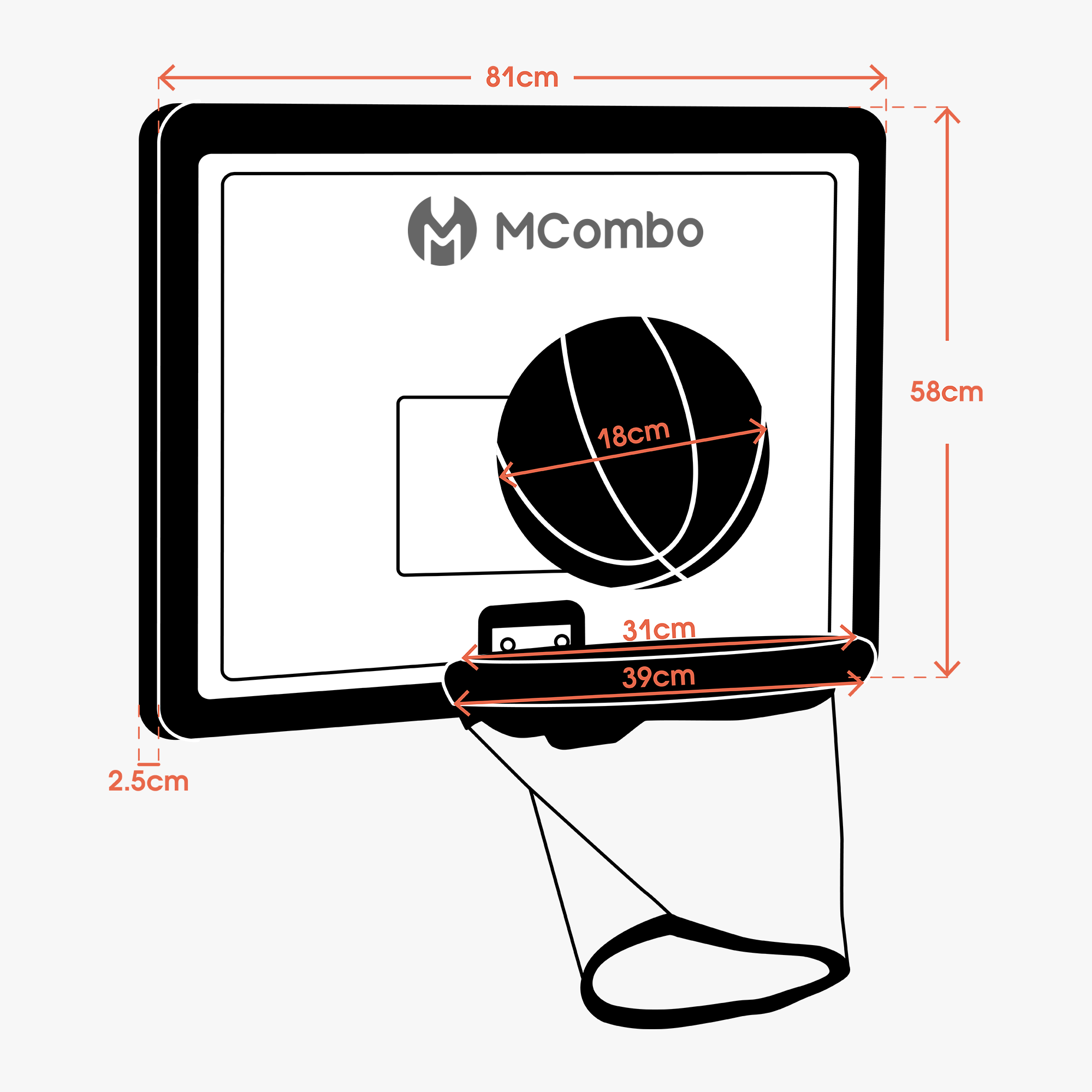 M MCombo Trampolin Basketballkorf Buiten, Trampolin Accessoires Set, Basketballkorf Trampolin Kinderen, Mini Basketballkorf voor Trampolin Backboard+Basketbal+Ring+Net+Ballpomp BH07 (Blauw / Rood)