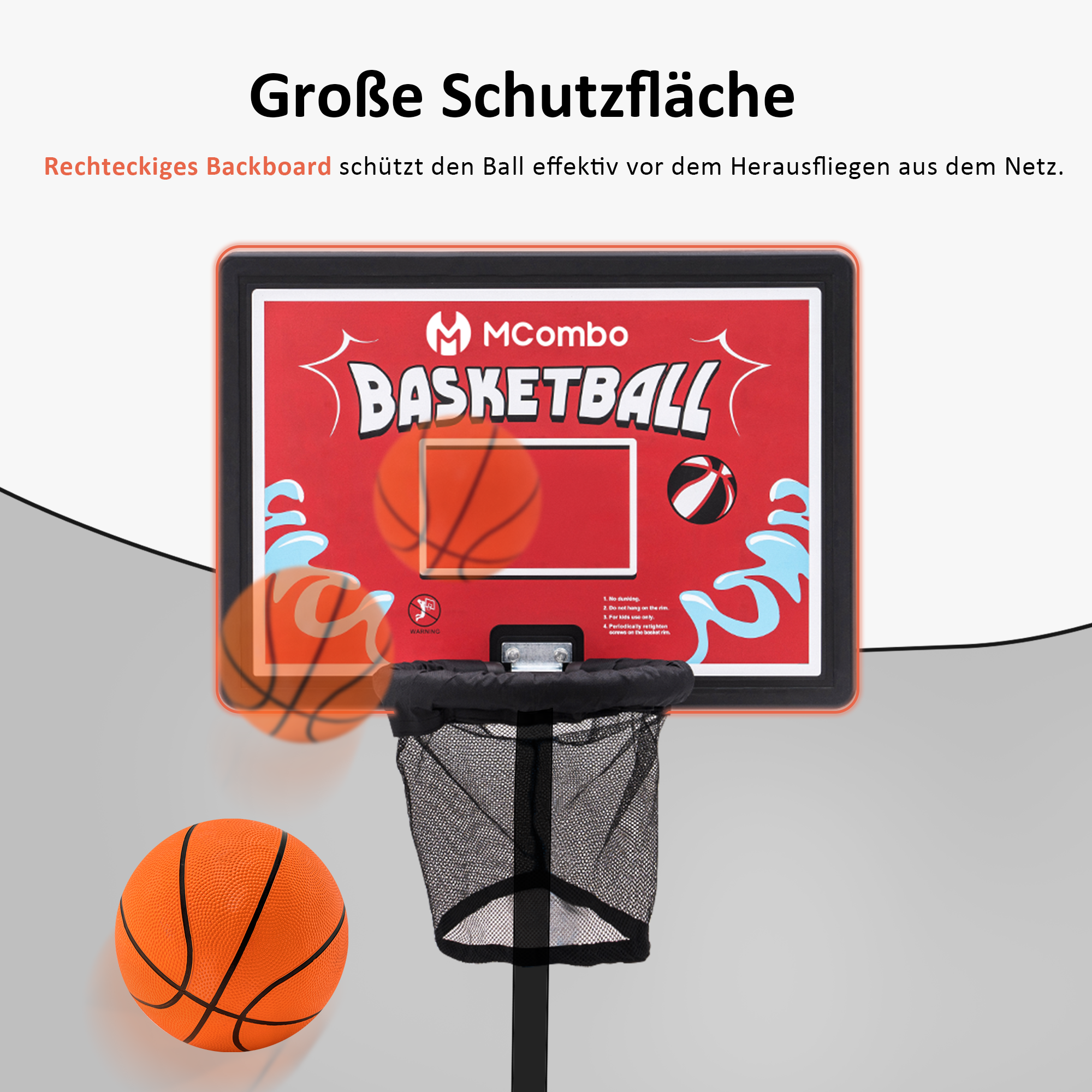 M MCombo Trampolin Basketballkorf Buiten, Trampolin Accessoires Set, Basketballkorf Trampolin Kinderen, Mini Basketballkorf voor Trampolin Backboard+Basketbal+Ring+Net+Ballpomp BH07 (Blauw / Rood)