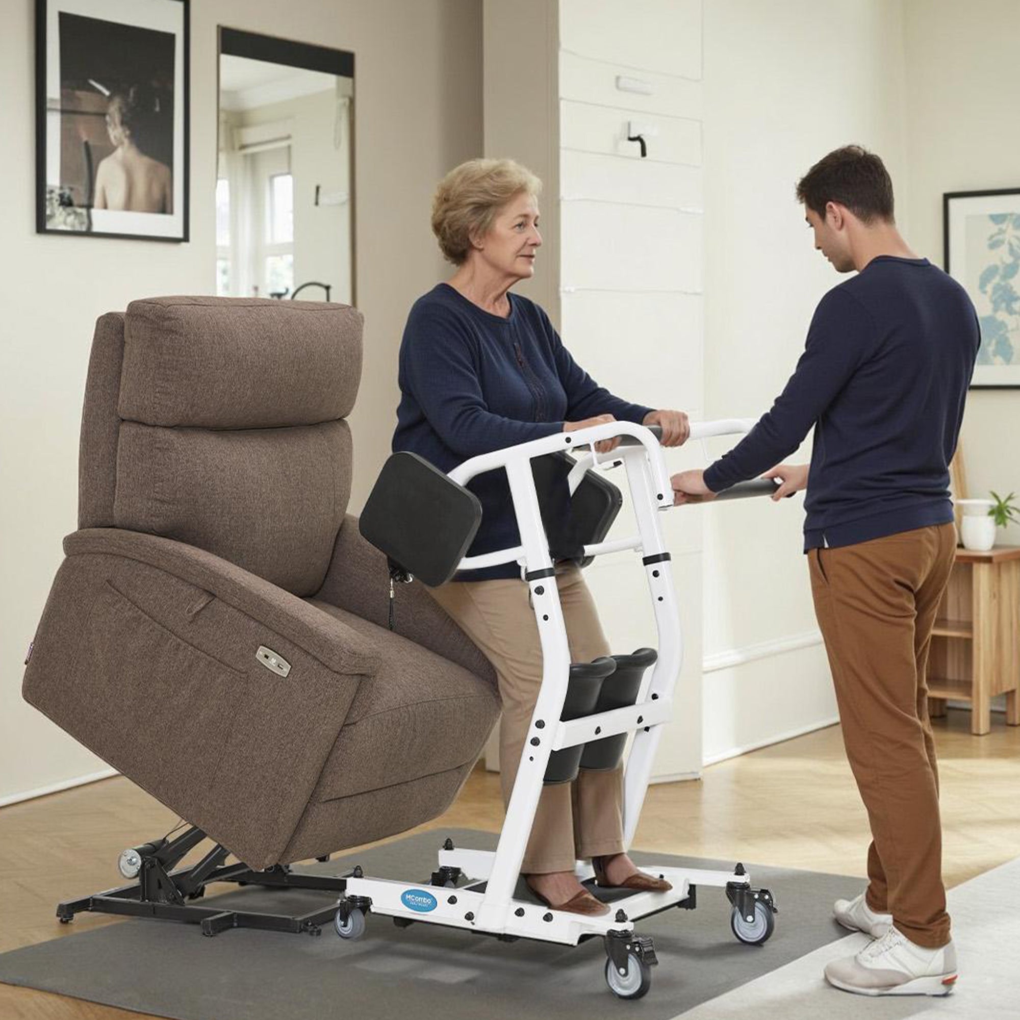 MCombo Sollevatore per pazienti, ausilio per il letto per anziani, dispositivi di assistenza e cura, ausilio per il trasferimento, 180 kg, ausilio per la deambulazione, sedia a rotelle, 86*64*118 cm, STA446/STA447