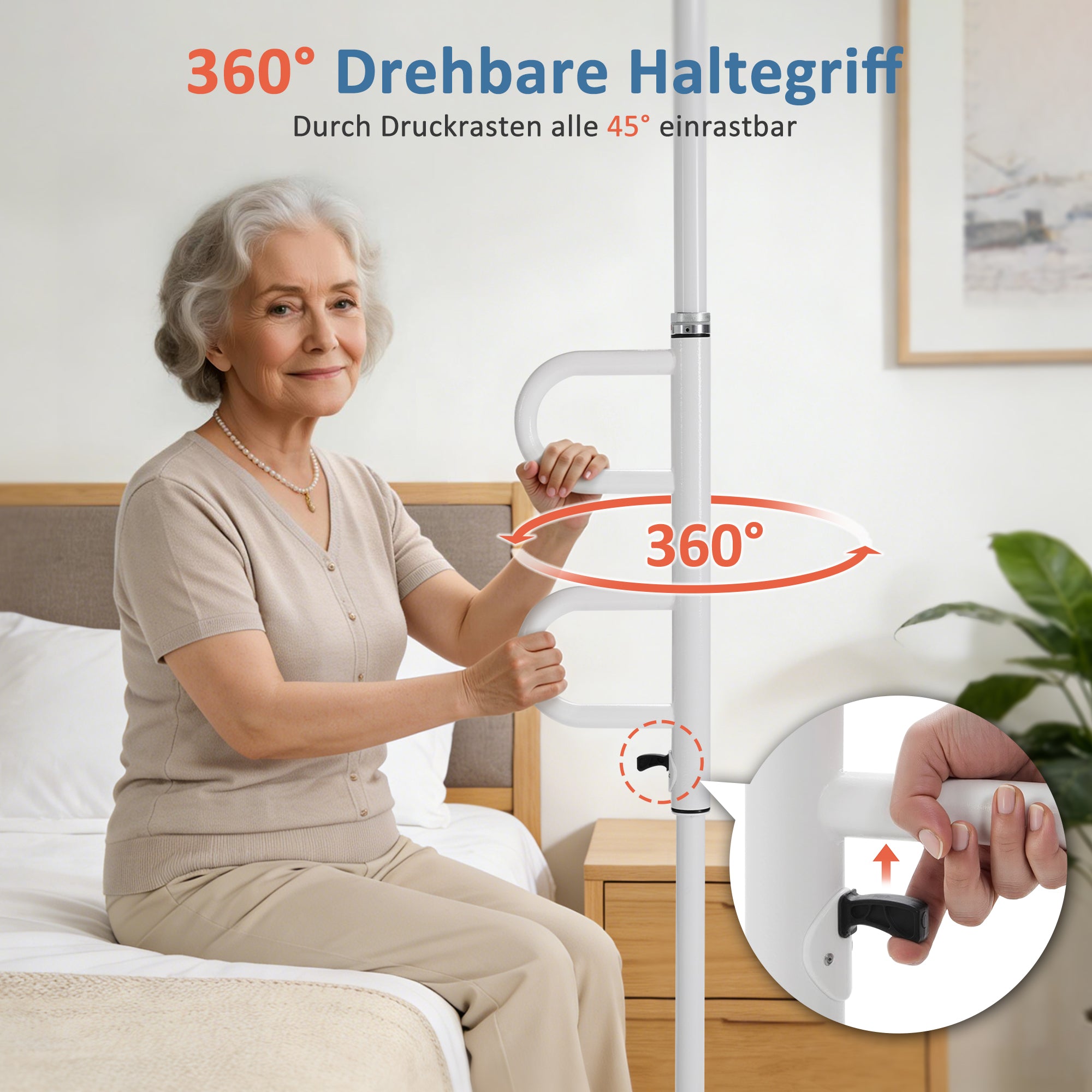 M Mcombo veiligheidsstang 205-300CM hoogteverstelbaar, met 2 draaibare handgrepen, steunstang van de vloer tot het plafond, opstaanhulp voor senioren & toilet 136kg draagbaar TD01CW (Wit)