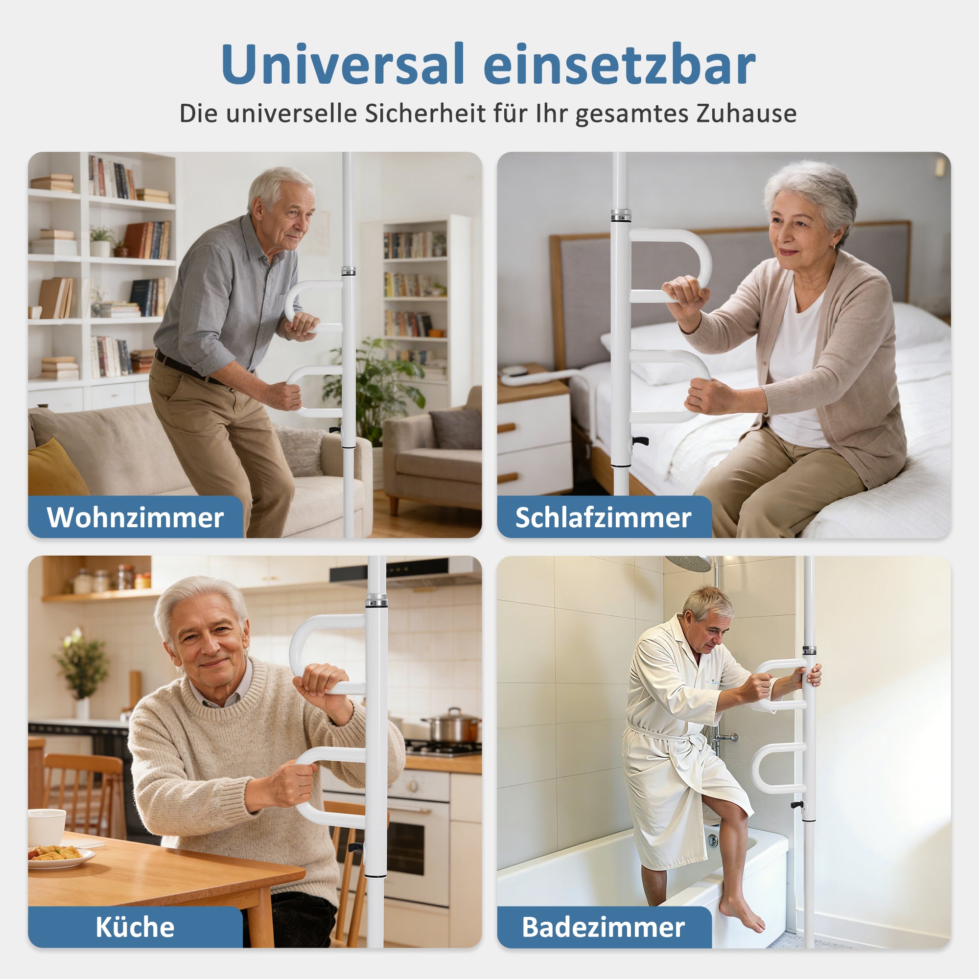M Mcombo veiligheidsstang 205-300CM hoogteverstelbaar, met 2 draaibare handgrepen, steunstang van de vloer tot het plafond, opstaanhulp voor senioren & toilet 136kg draagbaar TD01CW (Wit)
