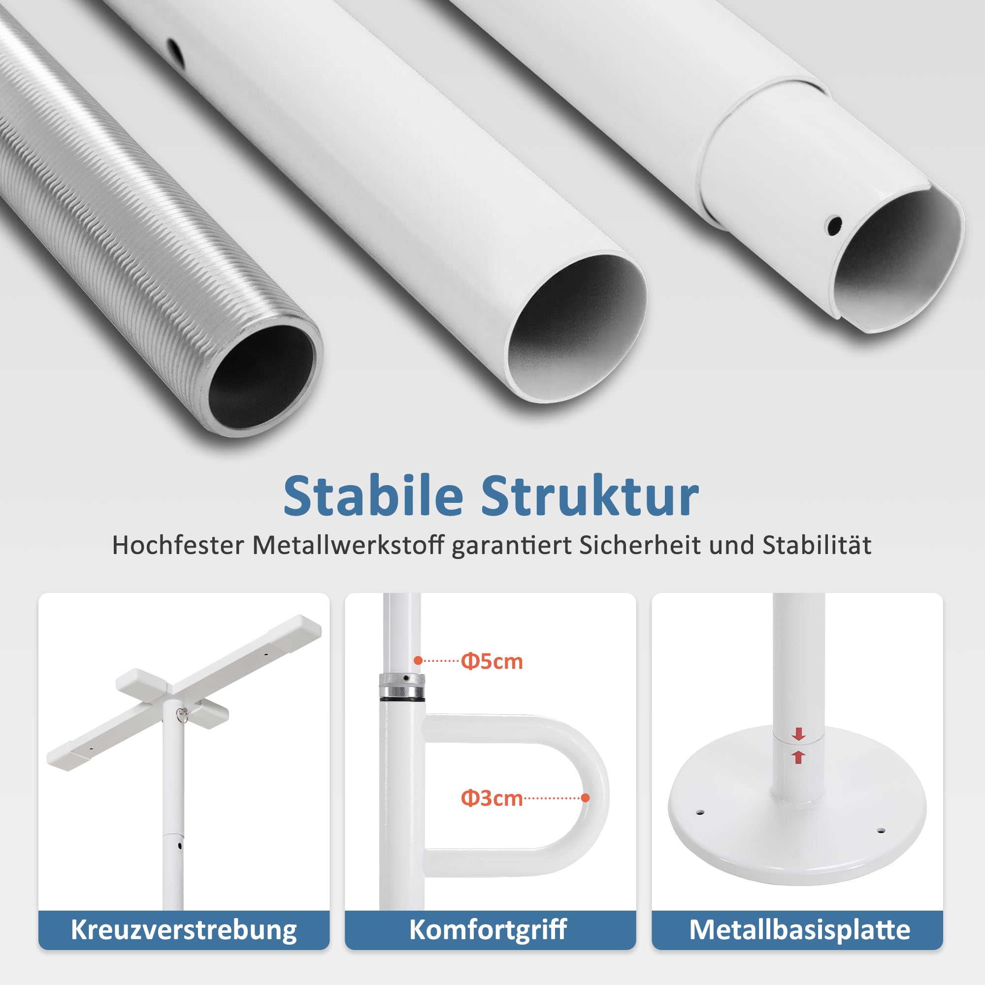 M Mcombo veiligheidsstang 205-300CM hoogteverstelbaar, met 2 draaibare handgrepen, steunstang van de vloer tot het plafond, opstaanhulp voor senioren & toilet 136kg draagbaar TD01CW (Wit)