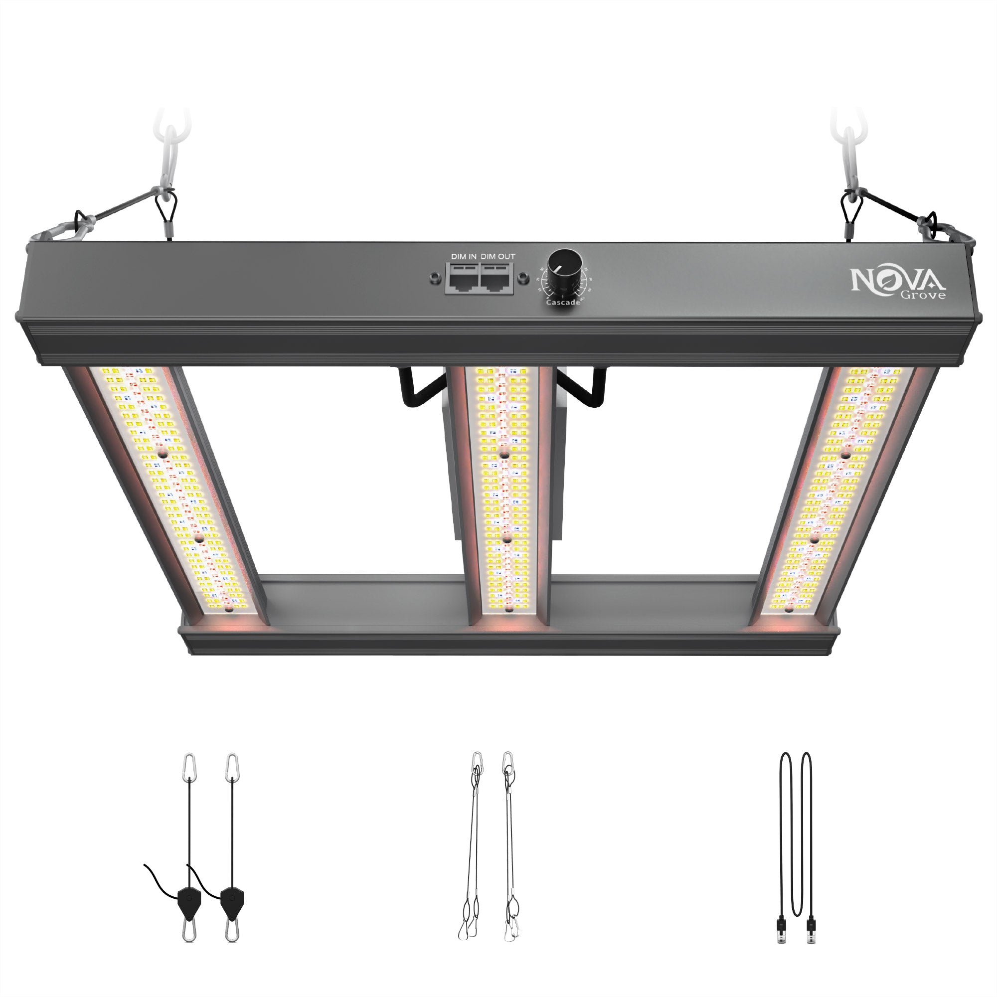 NovaGrove Plantenlamp LED Volledig Spectrum IR, 150W Kweeklamp voor Kweekbox 60x60cm, Kweeklicht met Dimbaar & Daisy Chain, PR15