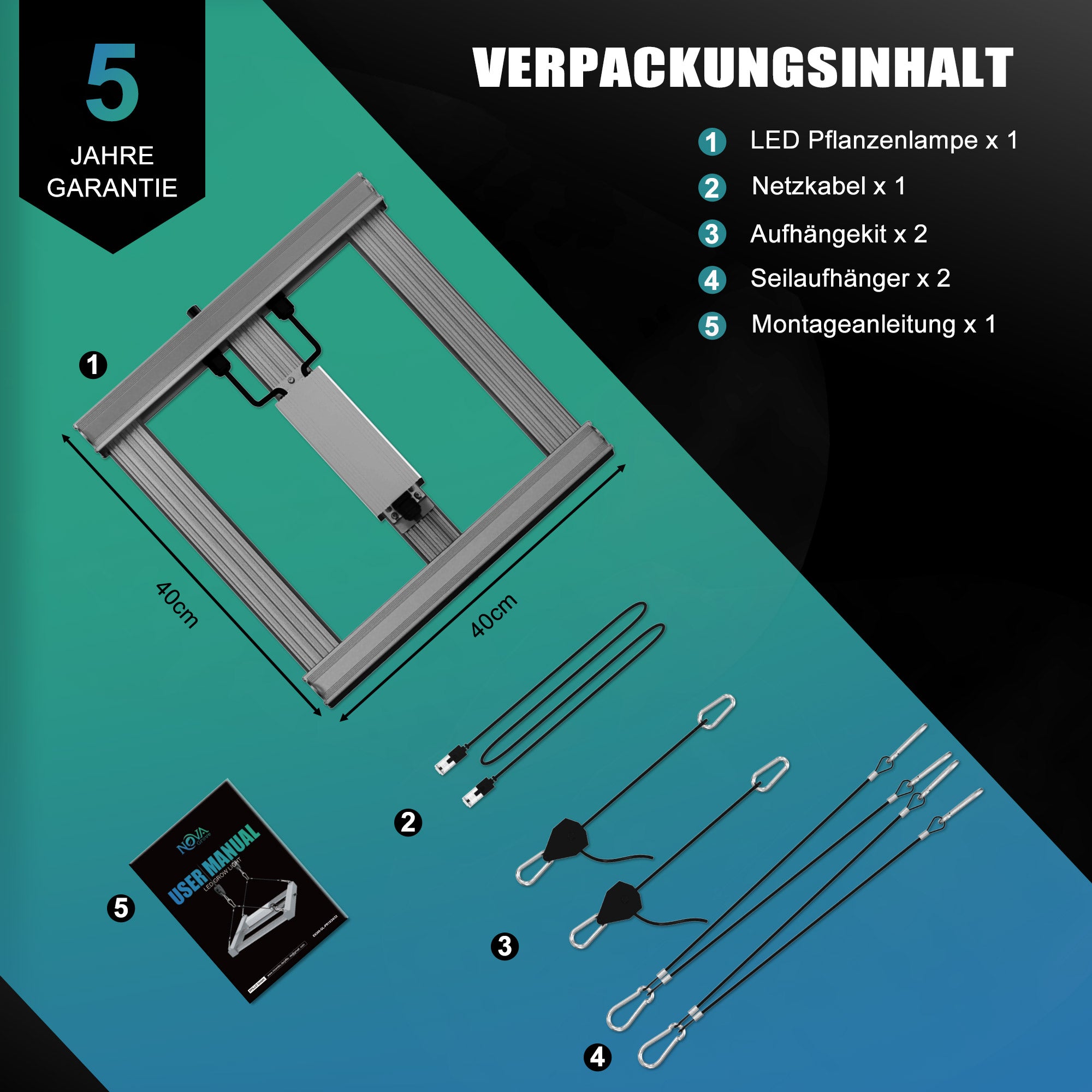 NovaGrove Plantenlamp LED Volledig Spectrum IR, 150W Kweeklamp voor Kweekbox 60x60cm, Kweeklicht met Dimbaar & Daisy Chain, PR15