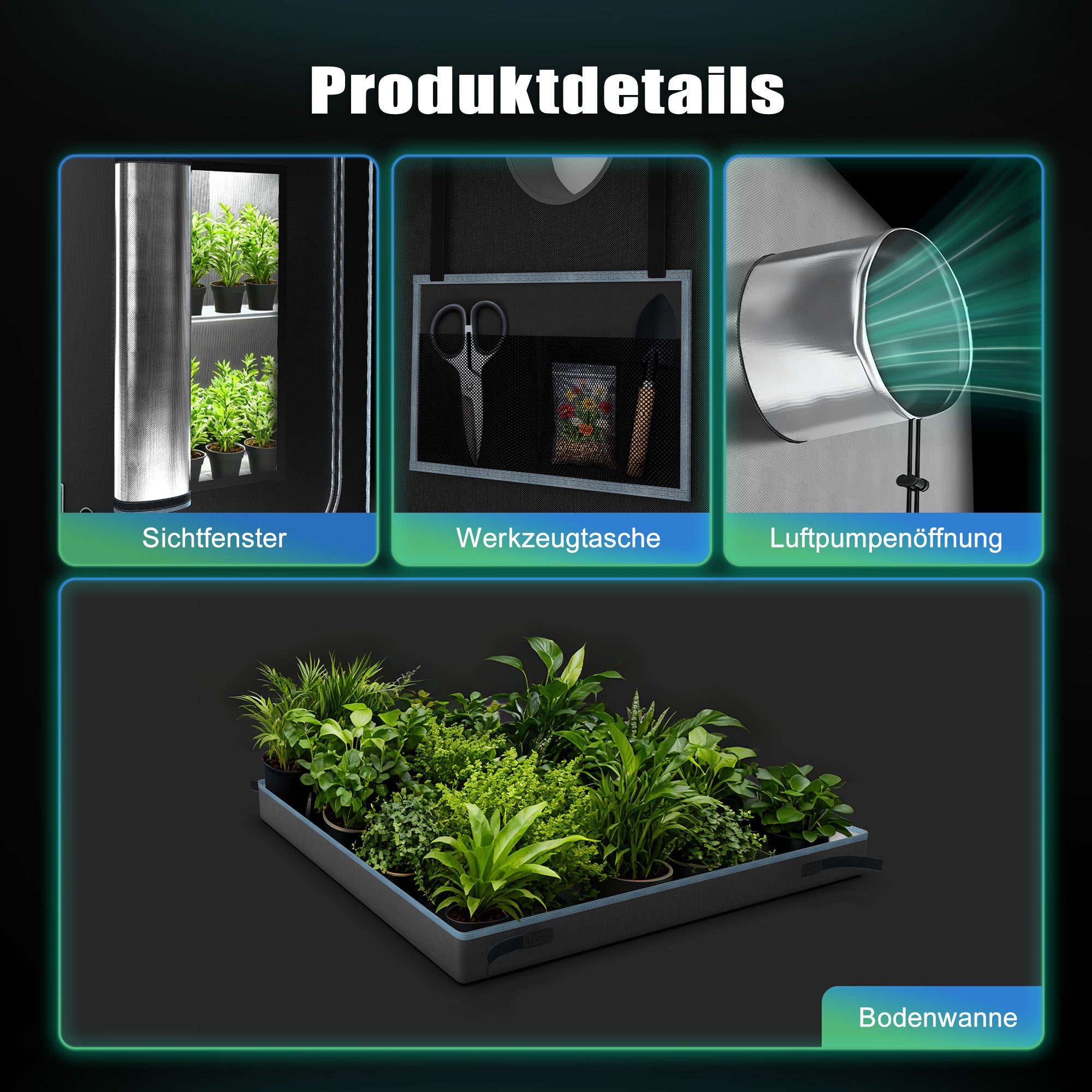 NovaGrove Growzelt, Growbox met 1680D robuuste en waterdichte buitenlaag, hoogreflecterende aluminium binnenbekleding, kweektent met groot kijkvenster en bodembak, A06/A09/A12 (Zwart)