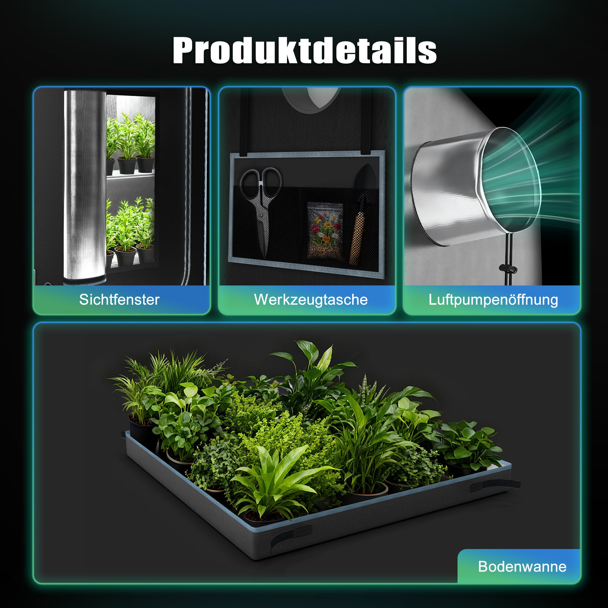 NovaGrove Growzelt, Growbox met 1680D robuuste en waterdichte buitenlaag, hoogreflecterende aluminium binnenbekleding, kweektent met groot kijkvenster en bodembak, A06/A09/A12 (Zwart)
