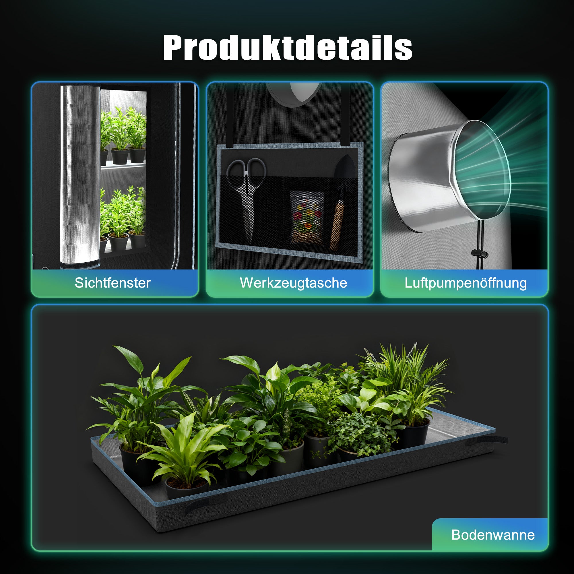 NovaGrove Growzelt, Growbox met 1680D robuuste en waterdichte buitenlaag, hoogreflecterende aluminium binnenbekleding, kweektent met groot kijkvenster en bodembak, A06/A09/A12 (Zwart)