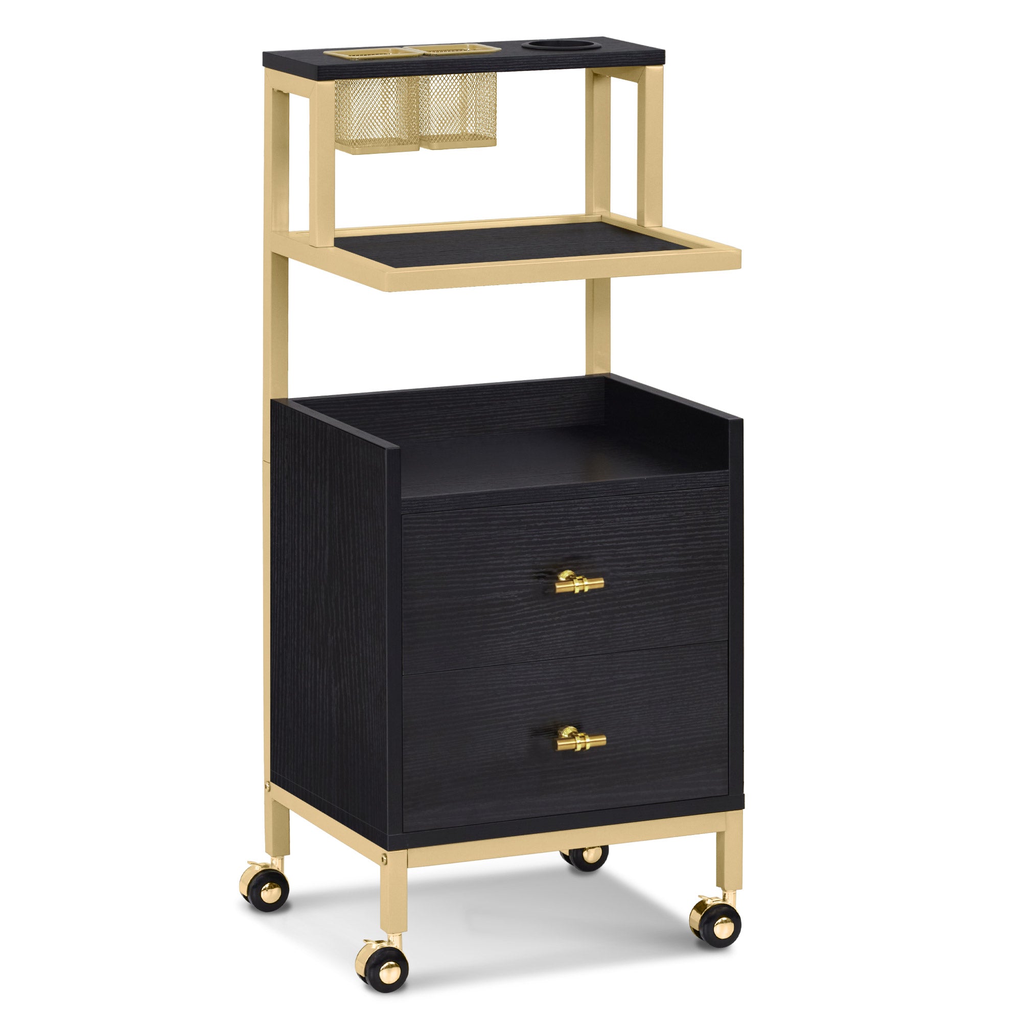 MCombo Carrello con ruote e 2 cassetti, carrello di servizio con 2 ripiani, carrello da lavoro moderno per bagno e soggiorno, 32x37x87 cm, 0029