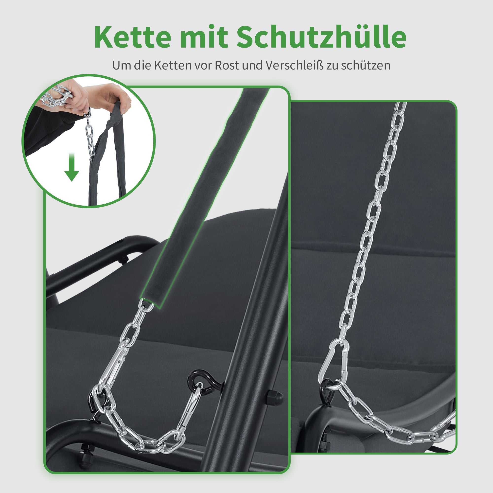 MCombo Dondolo Hollywood con funzione reclinabile, lettino da giardino per esterni, resistente alle intemperie, con parasole e cuscino di seduta extra spesso, dimensioni 167x155x173 cm, codice 8012 (grigio)