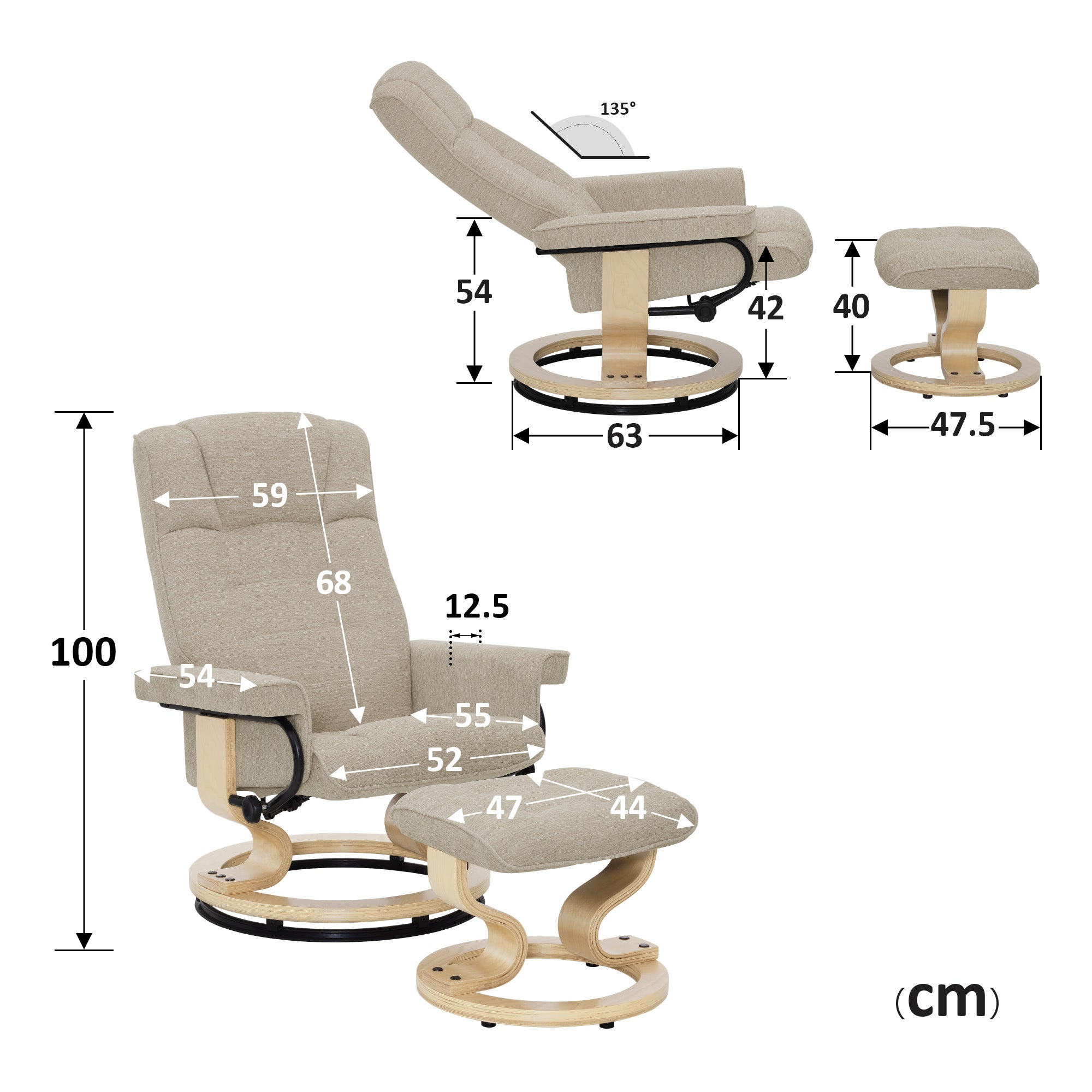 MCombo Poltrona relax con poggiapiedi, poltrona TV girevole a 360° con funzione reclinabile, poltrona TV con portata massima di 120 kg, moderna poltrona lounge per soggiorno, 9019