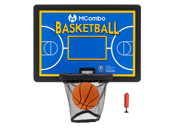 M MCombo Trampolin Basketballkorf Buiten, Trampolin Accessoires Set, Basketballkorf Trampolin Kinderen, Mini Basketballkorf voor Trampolin Backboard+Basketbal+Ring+Net+Ballpomp BH07 (Blauw / Rood)