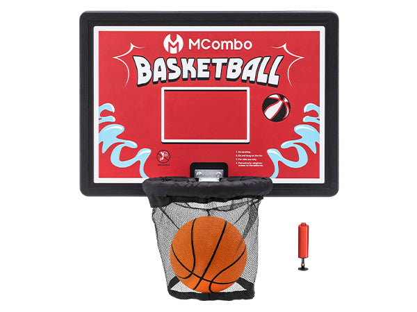 M MCombo Trampolin Basketballkorf Buiten, Trampolin Accessoires Set, Basketballkorf Trampolin Kinderen, Mini Basketballkorf voor Trampolin Backboard+Basketbal+Ring+Net+Ballpomp BH07 (Blauw / Rood)